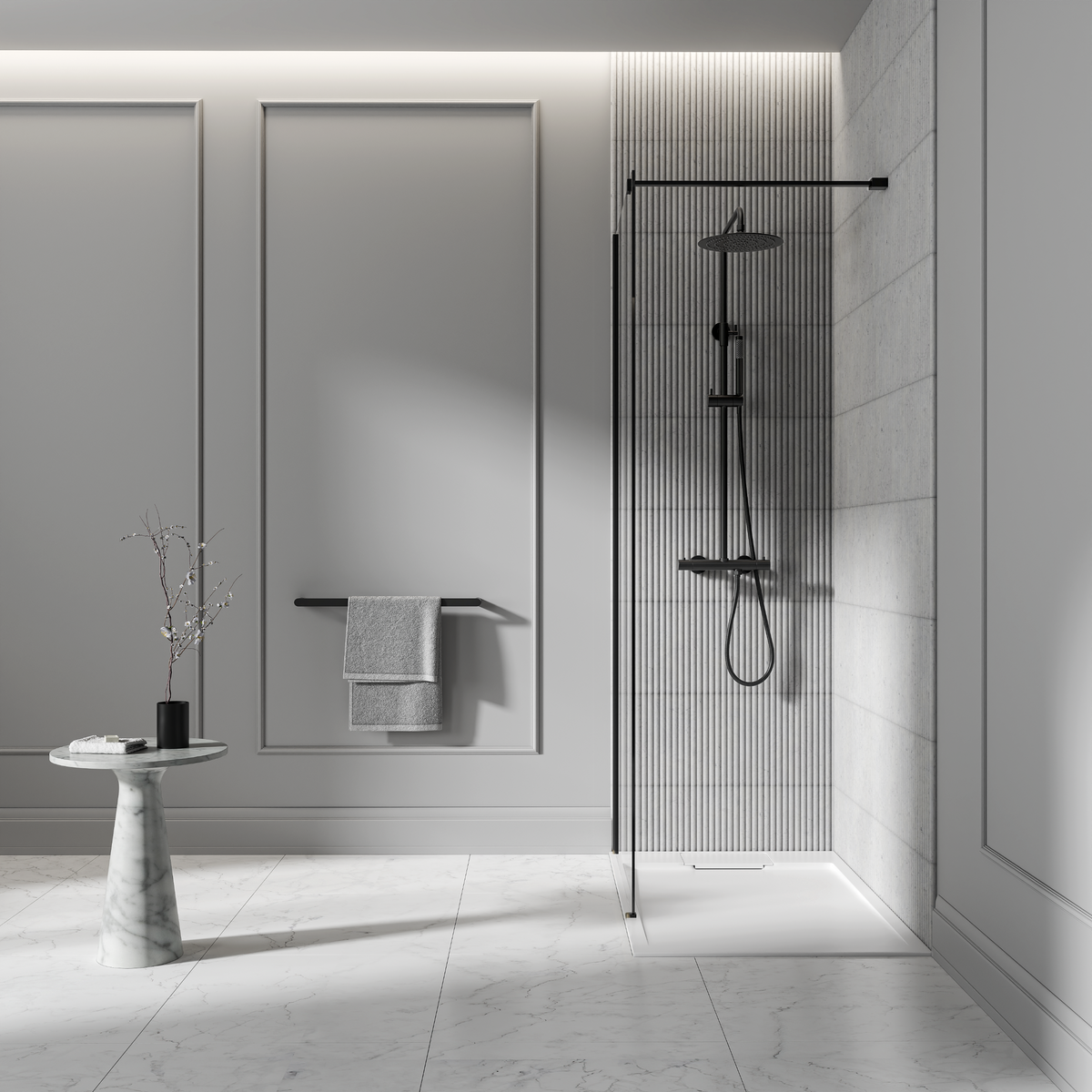 Moreno Matte Black Exposed Thermostatic Shower With Riser
