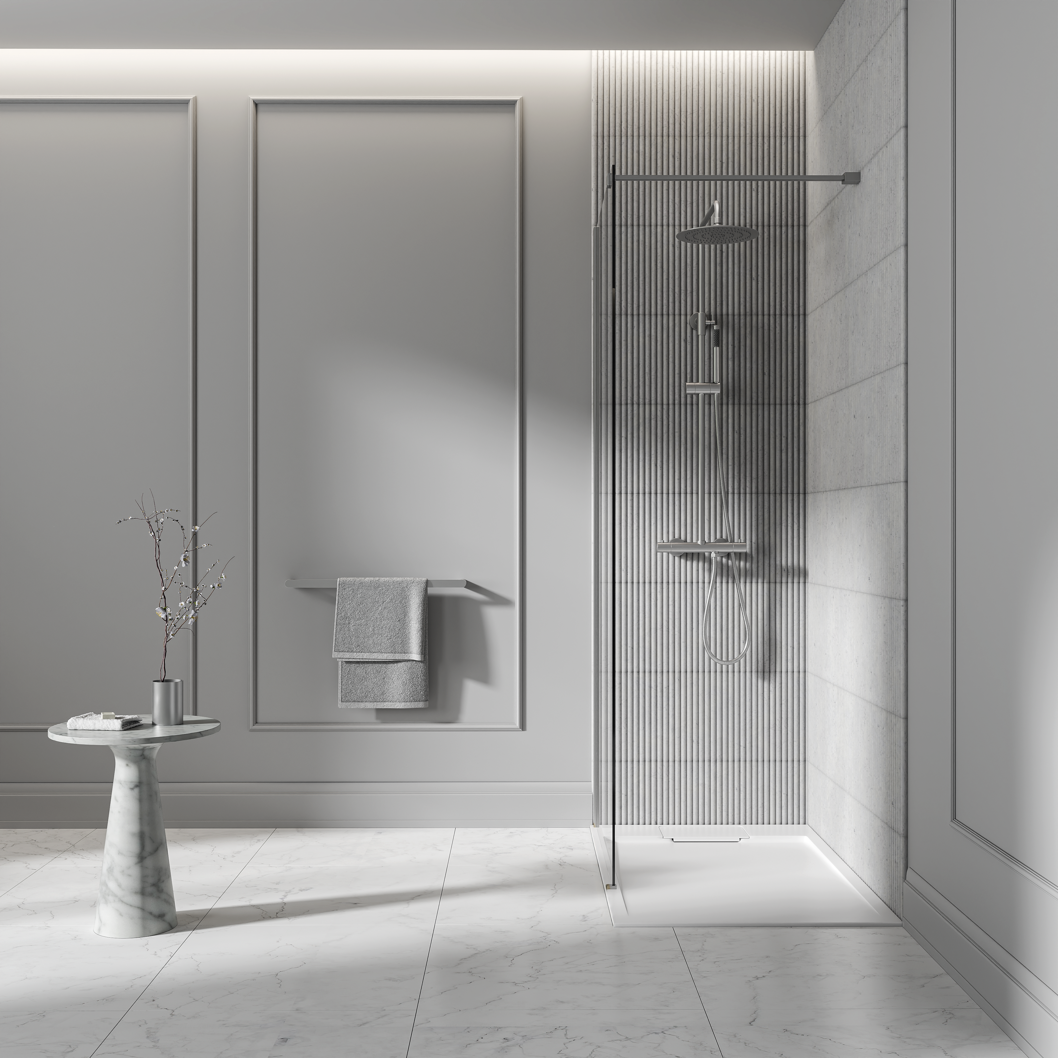 Moreno Brushed Stainless Exposed Thermostatic Shower With Riser