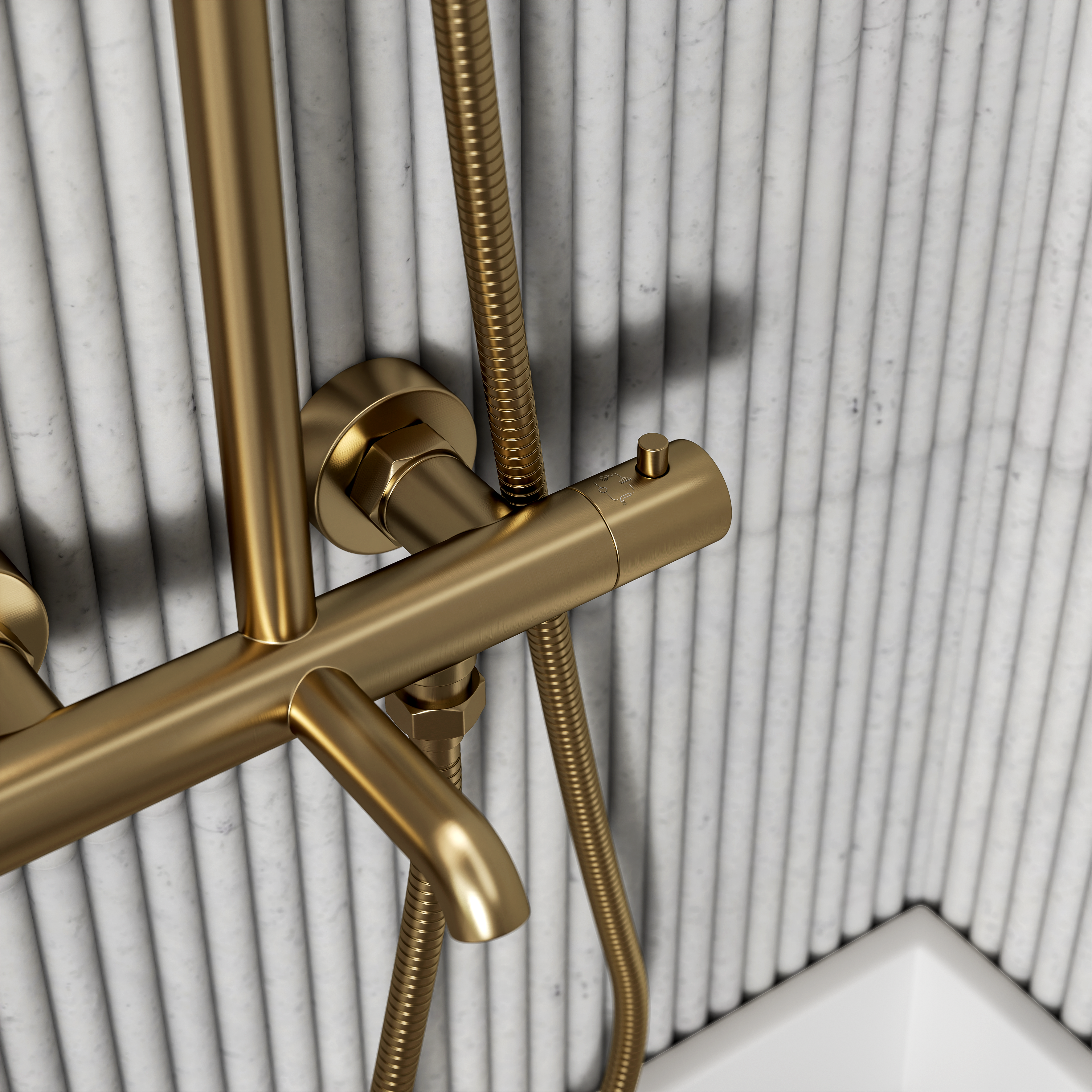 Moreno Brushed Gold Exposed Thermostatic 3-Way Shower