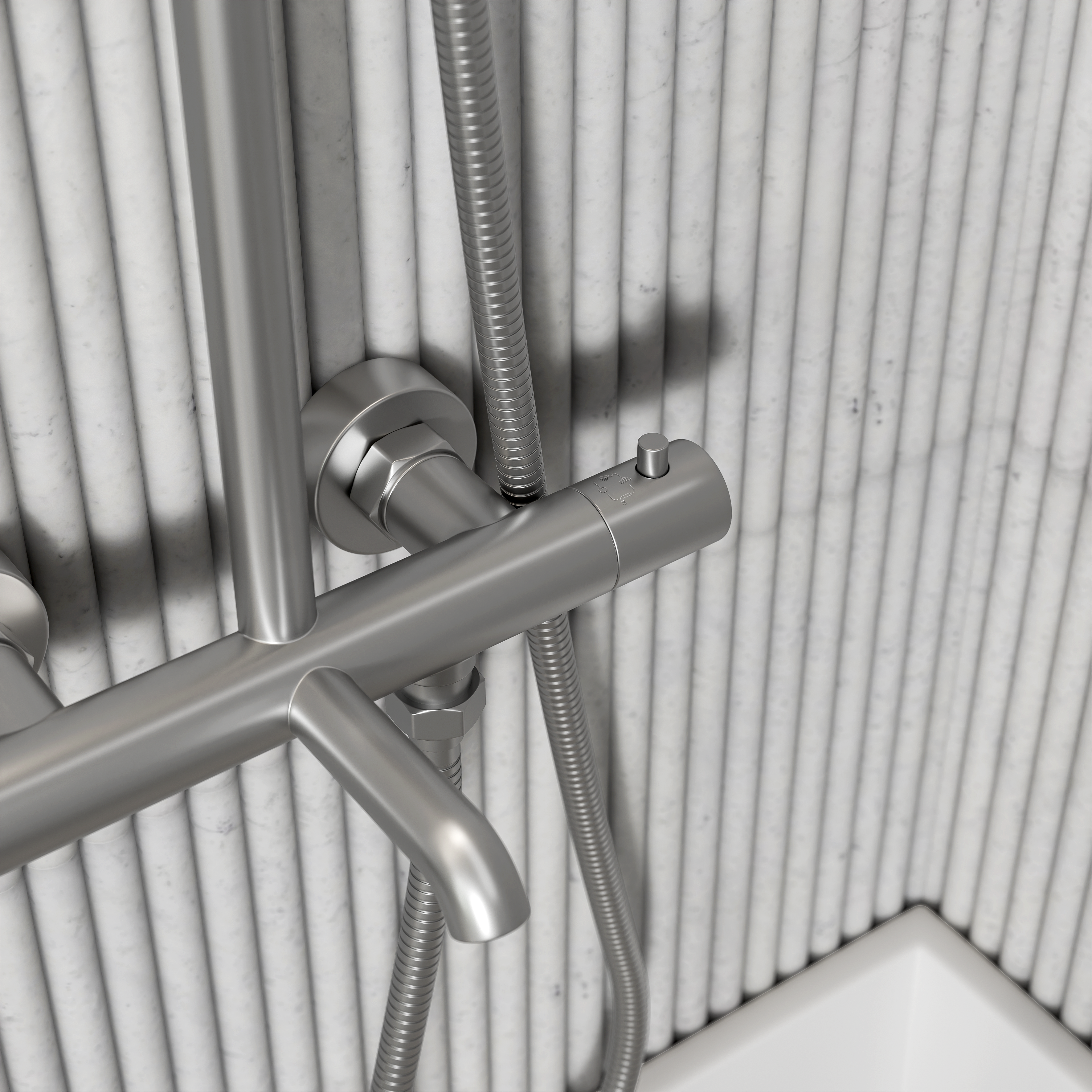 Moreno Brushed Stainless Exposed Thermostatic 3-Way Shower