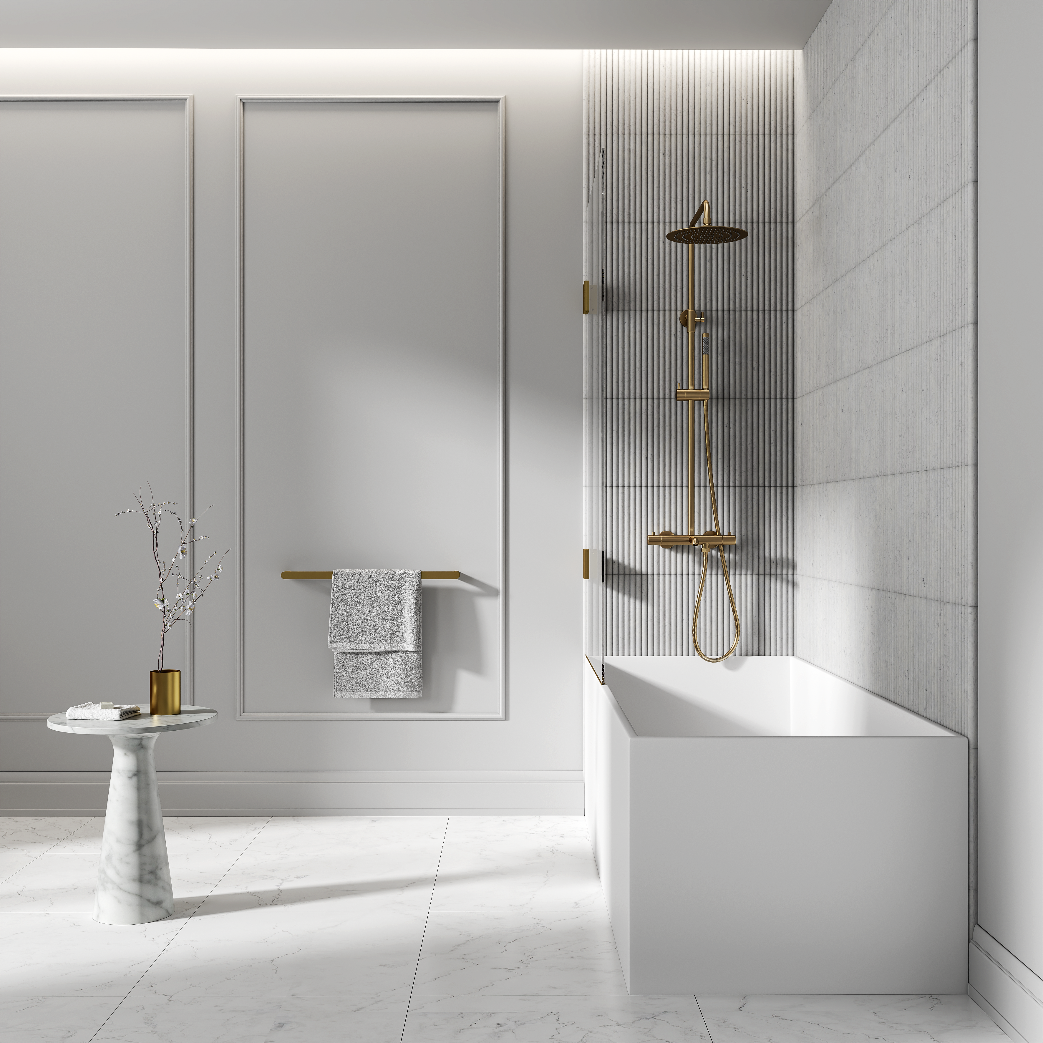 Moreno Brushed Gold Exposed Thermostatic 3-Way Shower