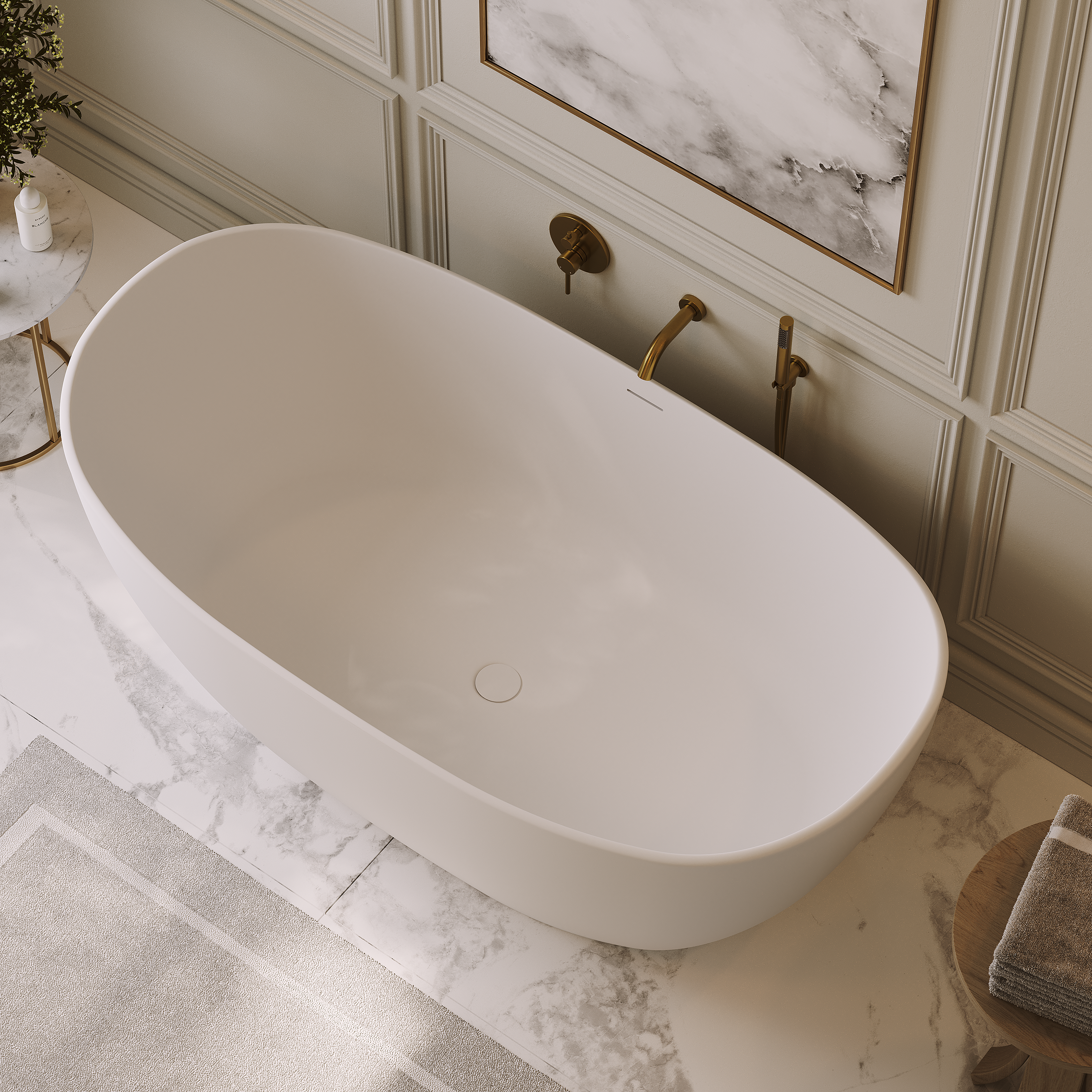 Sloane White Freestanding Stone Bath 1650mm