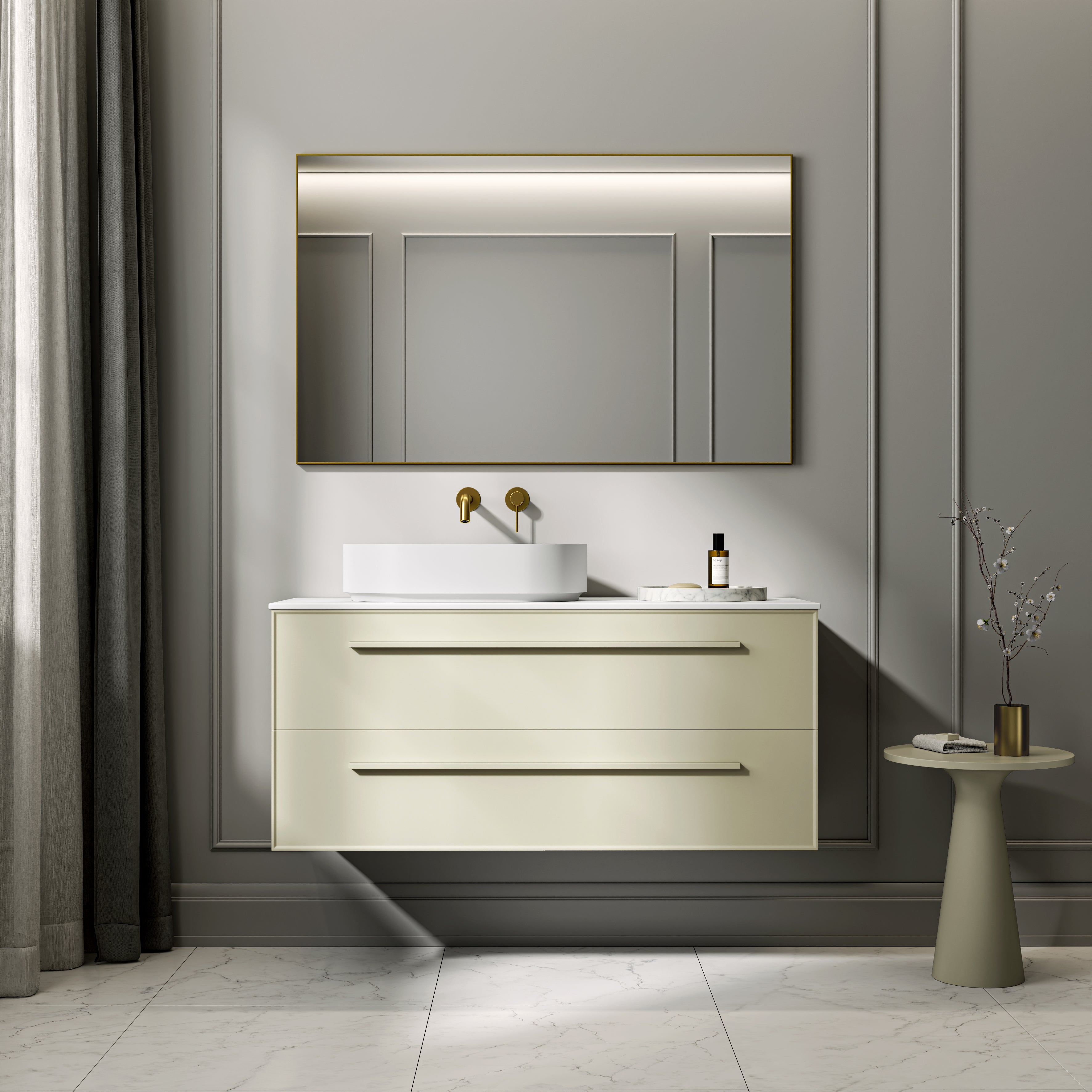 Farringdon Vanity Unit with Stone Countertop (Matte Olive 1200mm)