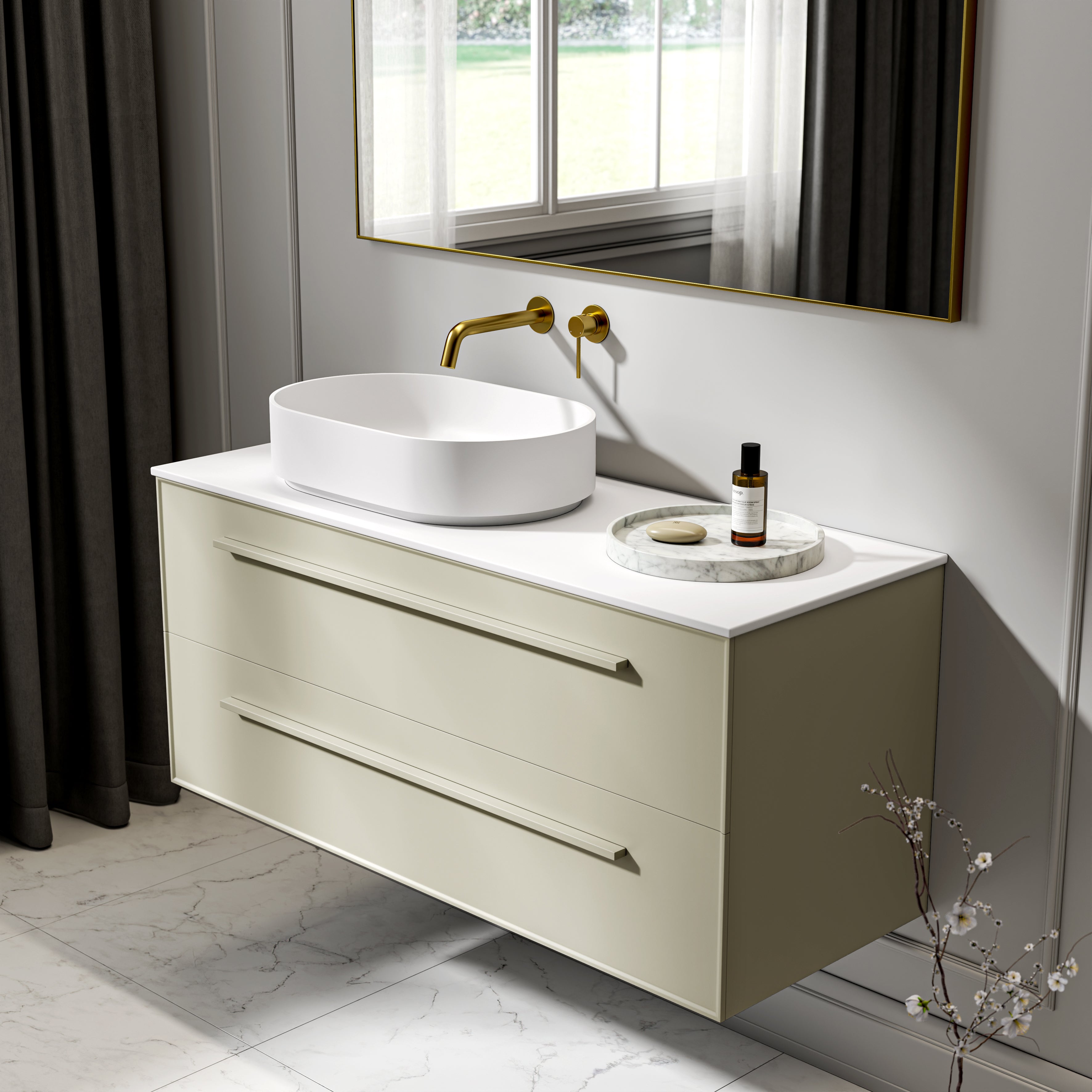 Farringdon Vanity Unit with Stone Countertop (Matte Olive 1200mm)