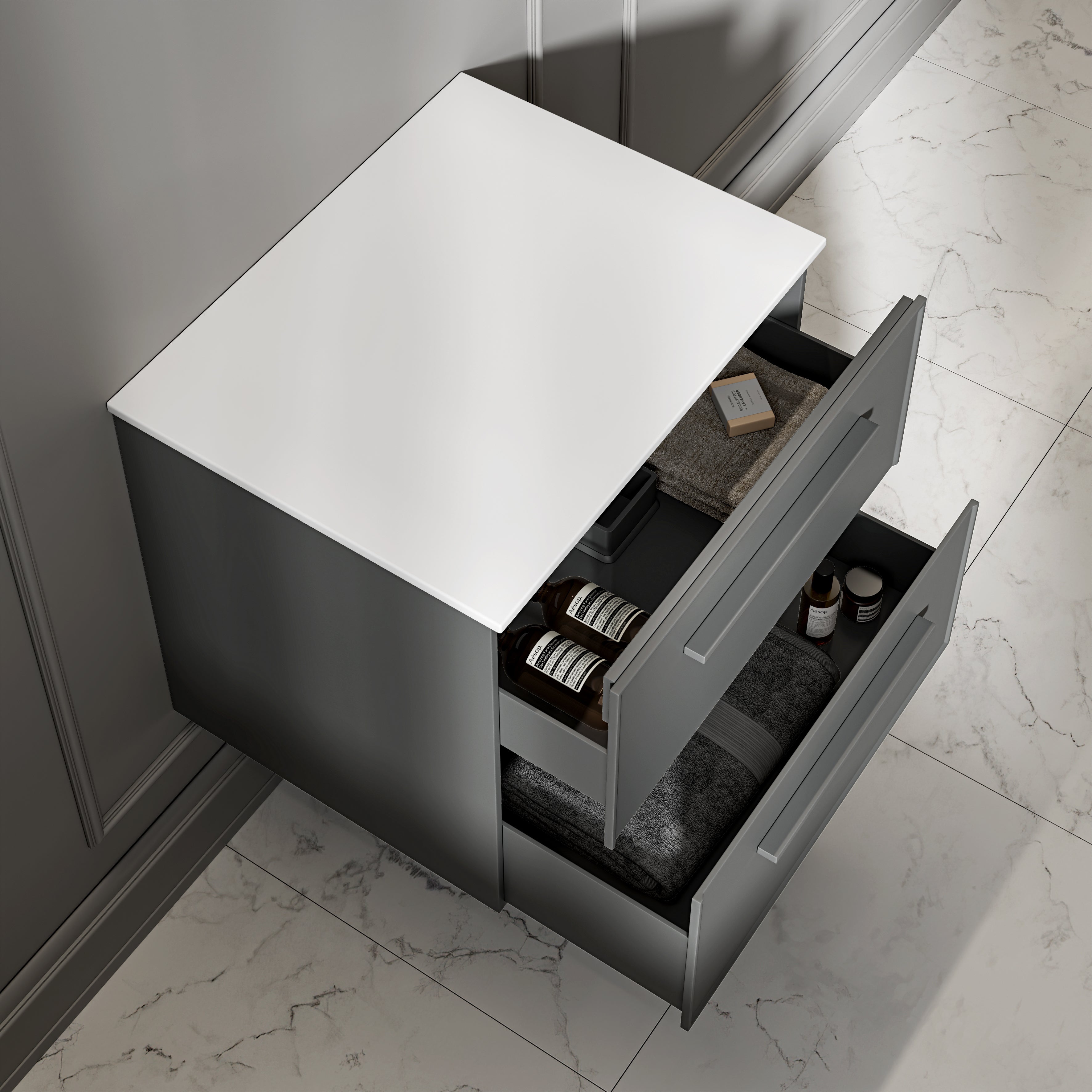Farringdon Vanity Unit with Stone Countertop (Matte Anthracite 600mm)