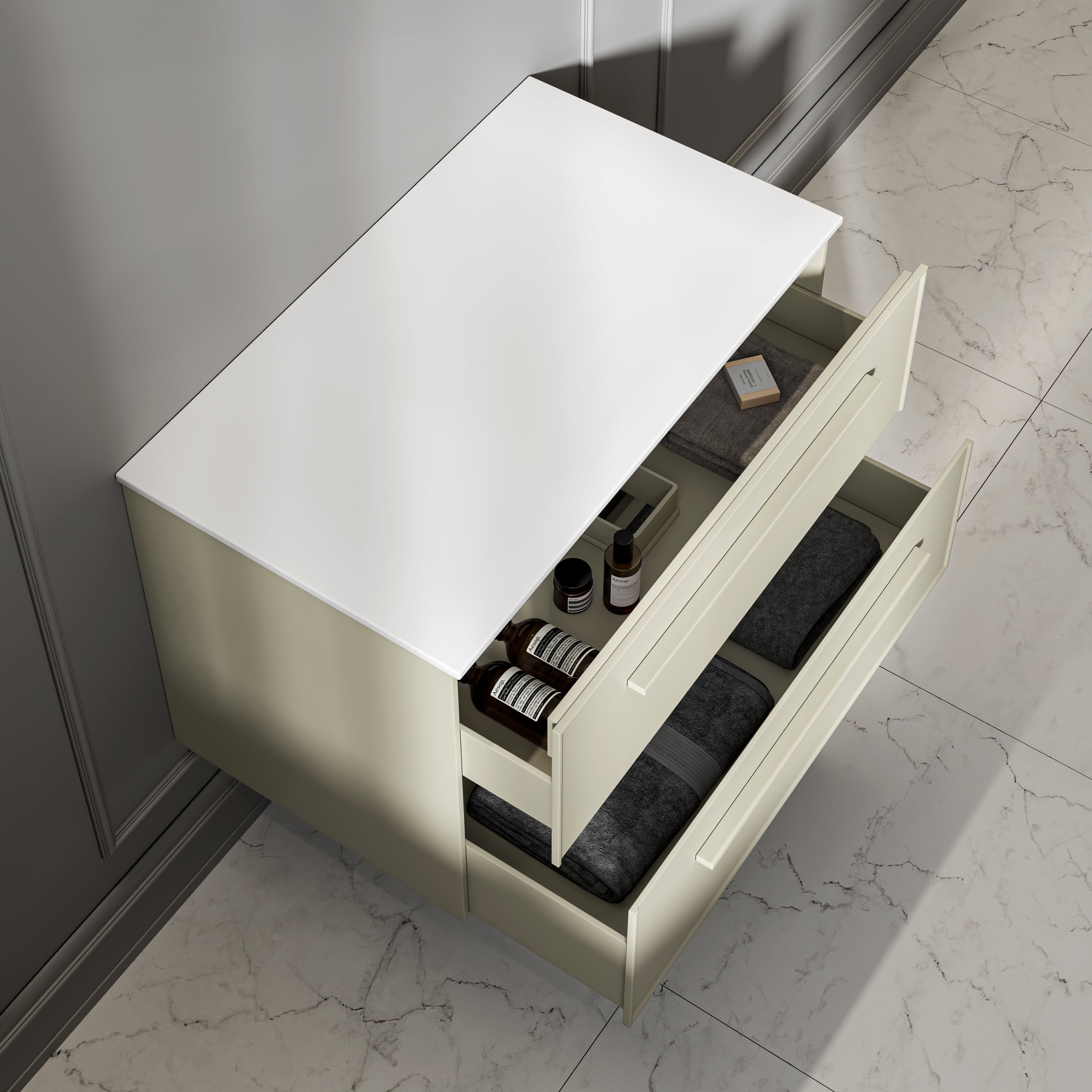 Farringdon Vanity Unit with Stone Countertop (Matte Olive 800mm)