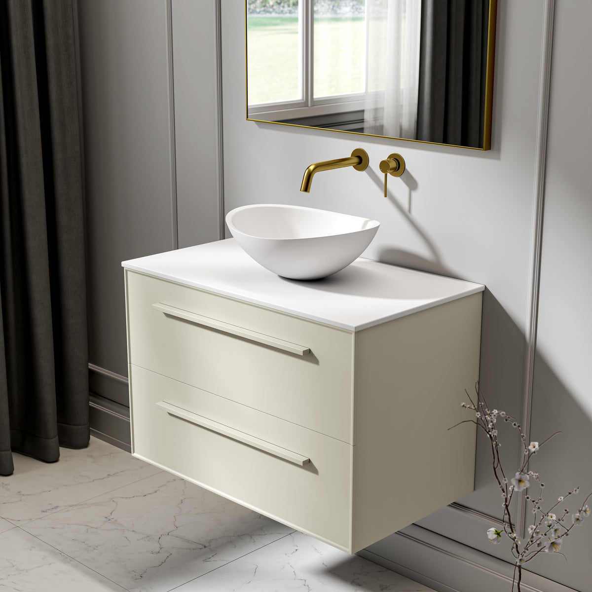 Farringdon Vanity Unit with Stone Countertop (Matte Olive 800mm)