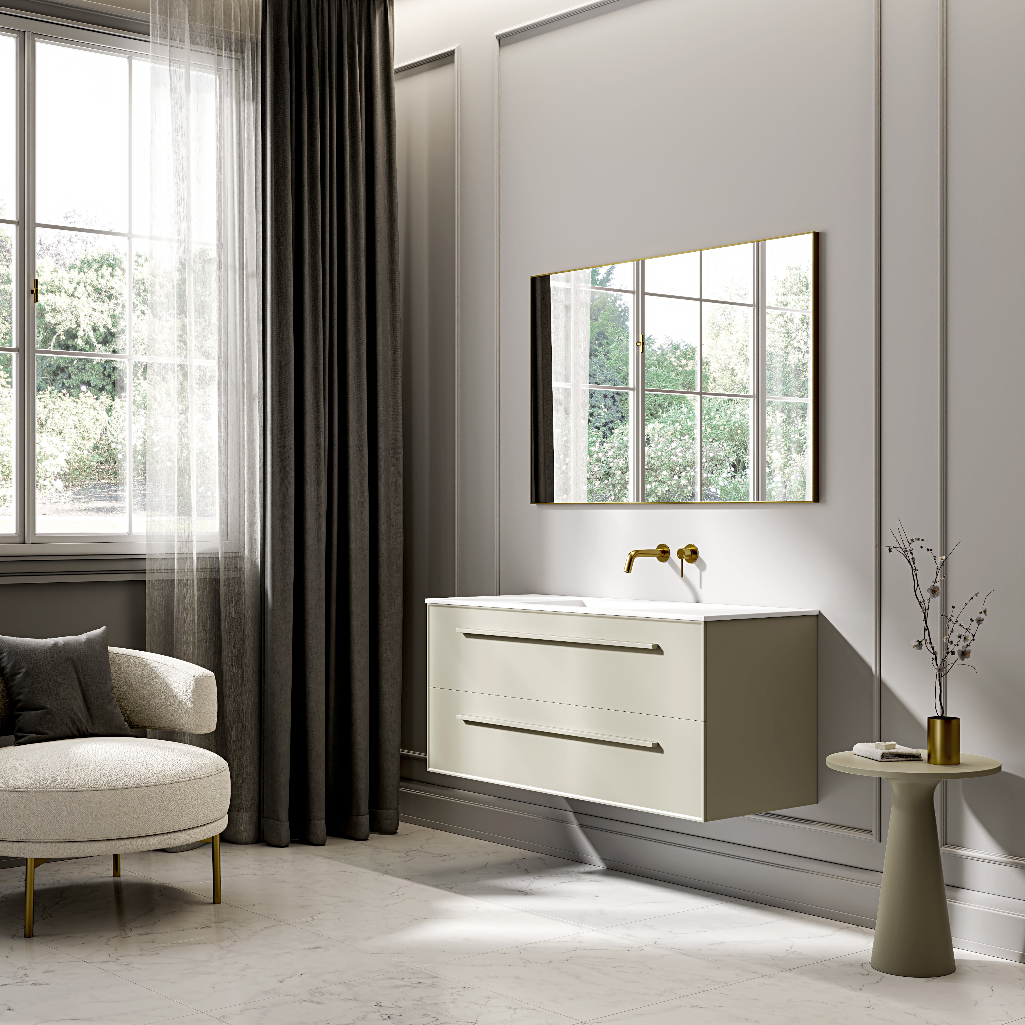 Farringdon Vanity Unit with Stone Basin (Matte Olive 1200mm)