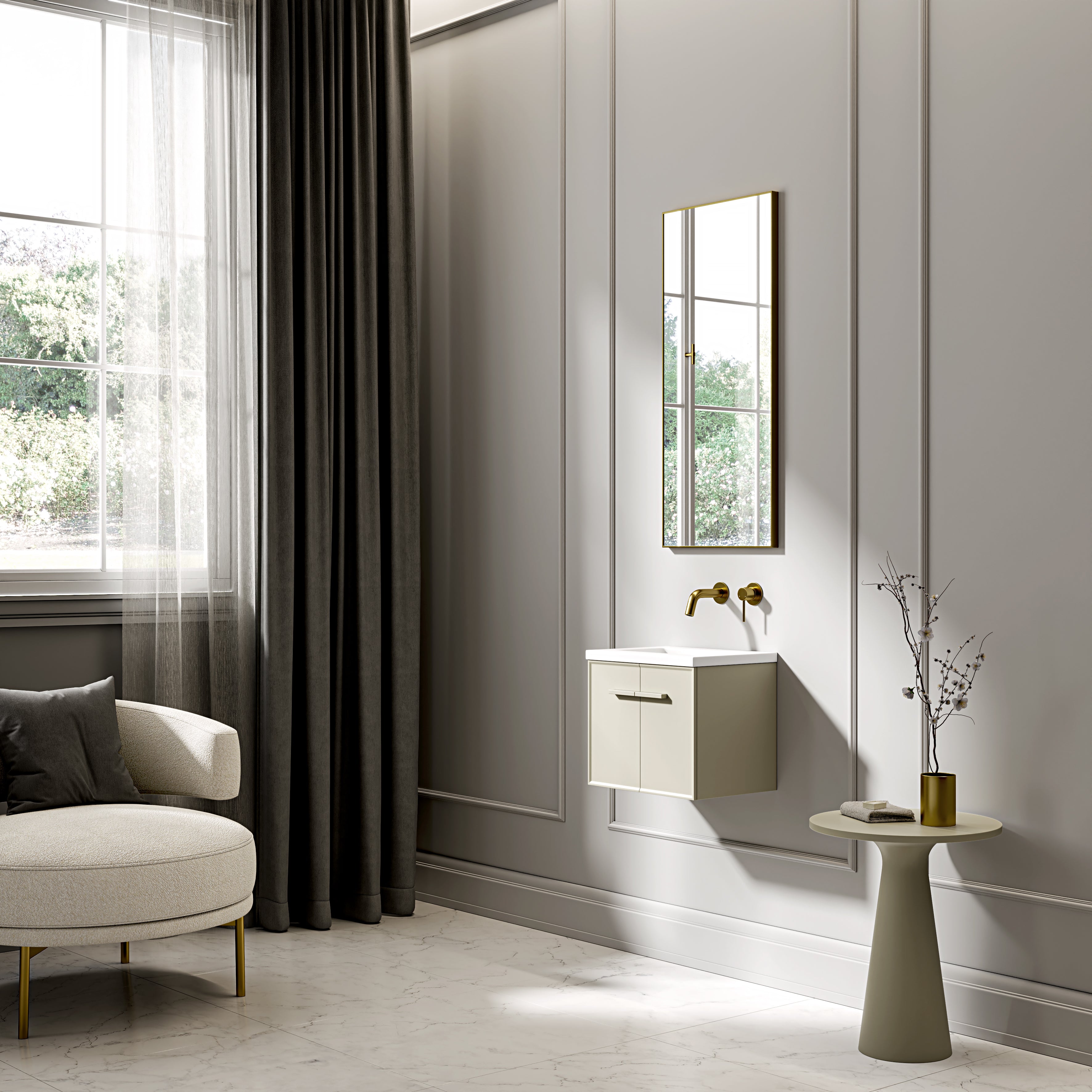Farringdon Mini Cloakroom Vanity Unit with Stone Basin (Matte Olive 400mm)