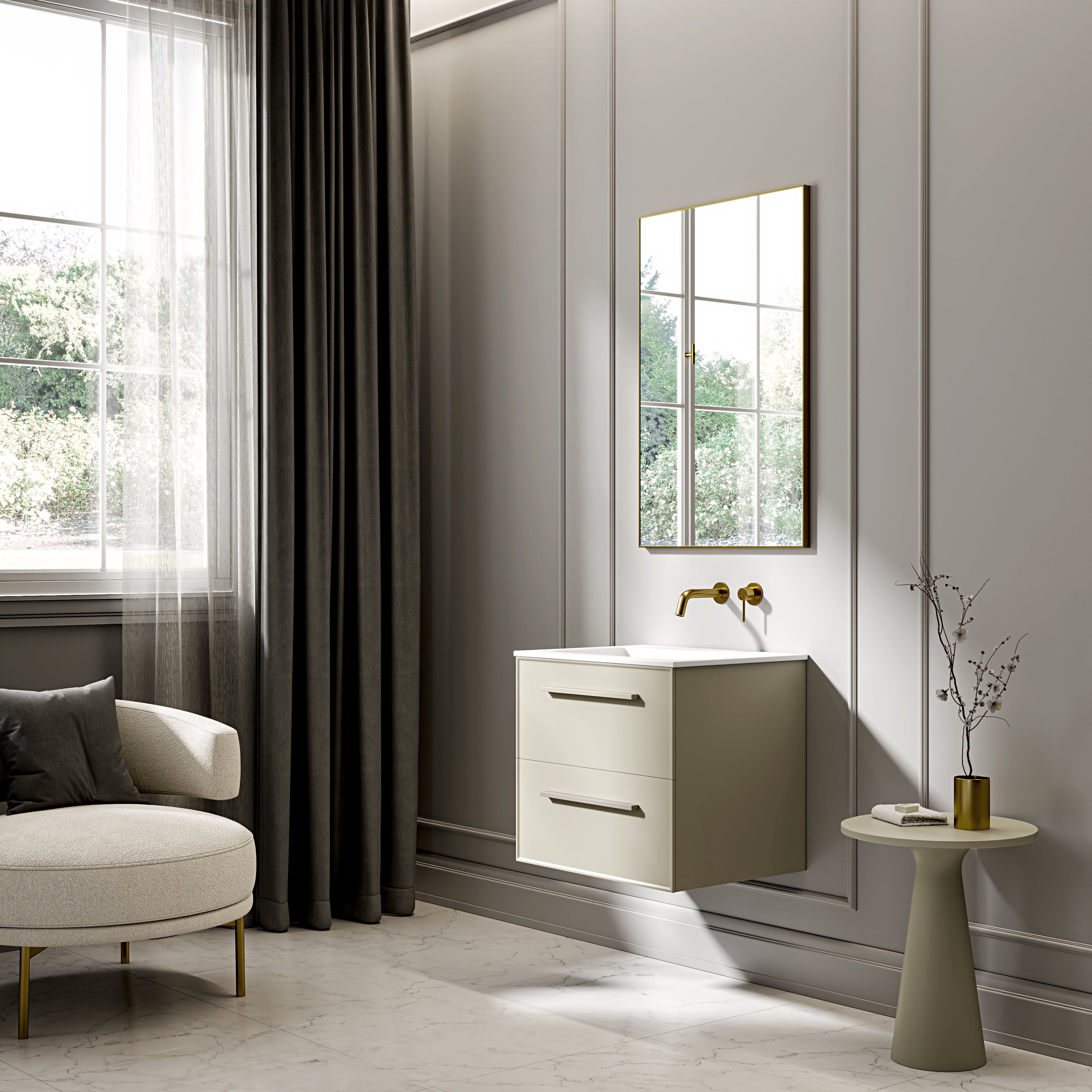 Farringdon Vanity Unit with Stone Basin (Matte Olive 600mm)