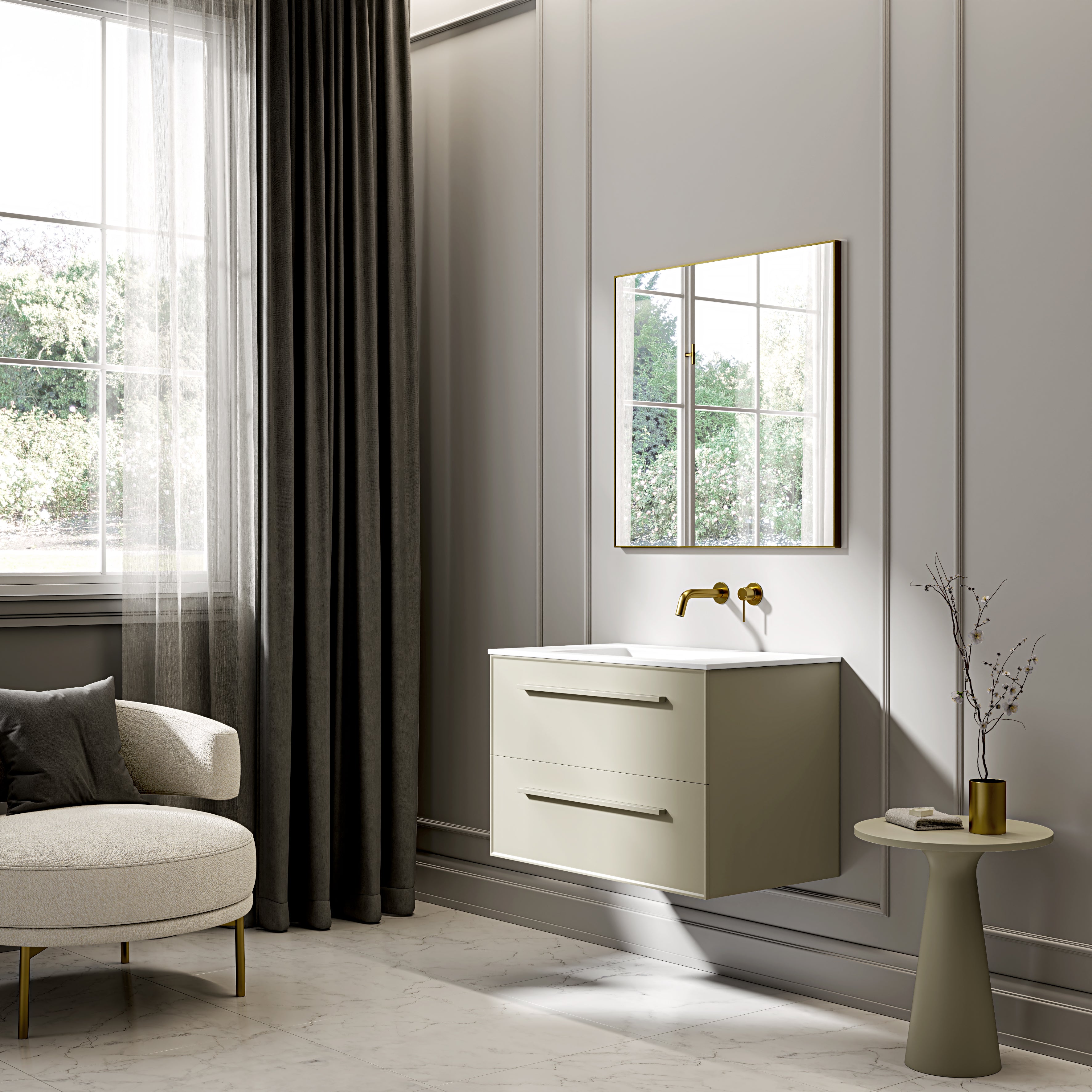 Farringdon Vanity Unit with Stone Basin (Matte Olive 800mm)