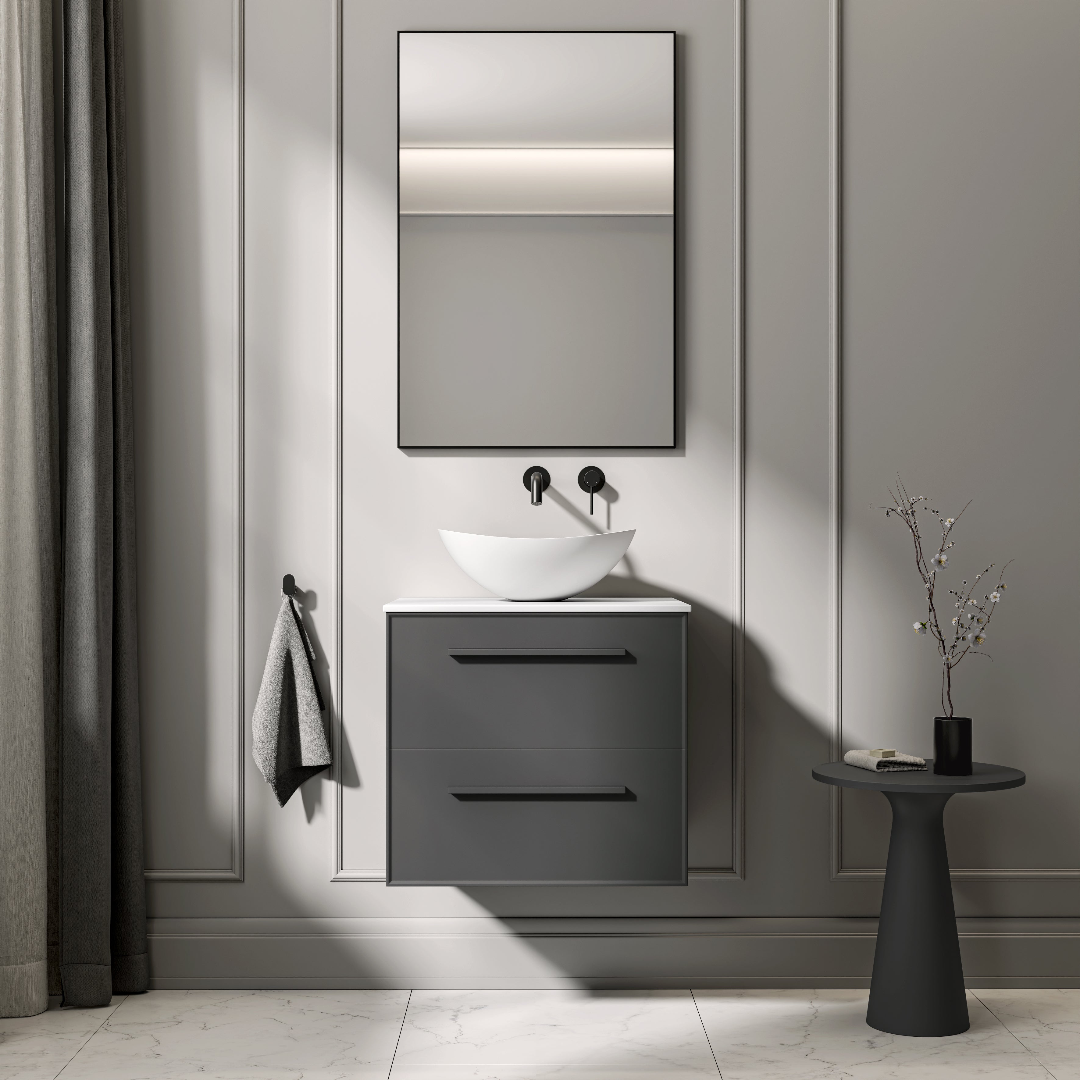 Farringdon Vanity Unit with Stone Countertop (Matte Anthracite 600mm)