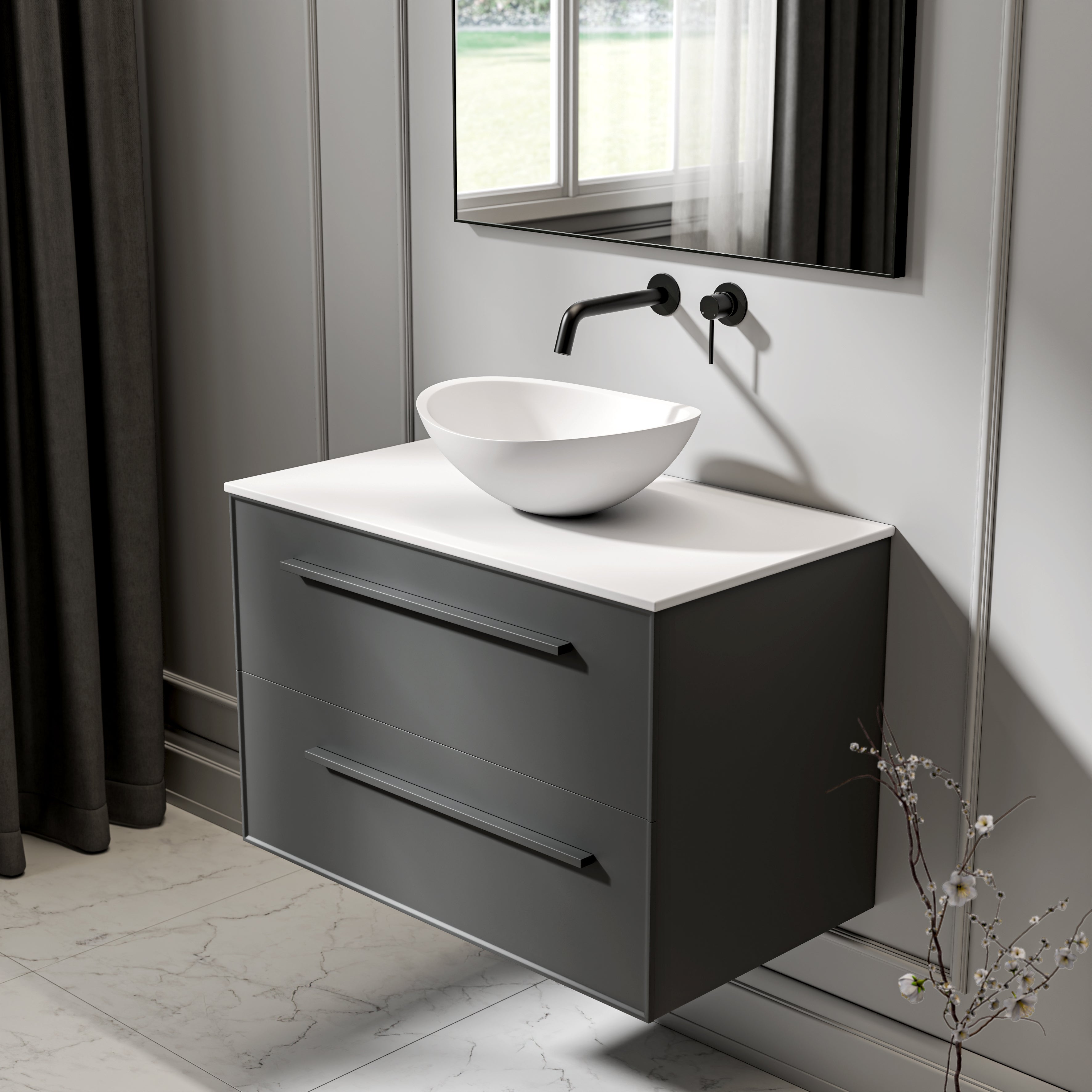 Farringdon Vanity Unit with Stone Countertop (Matte Anthracite 800mm)