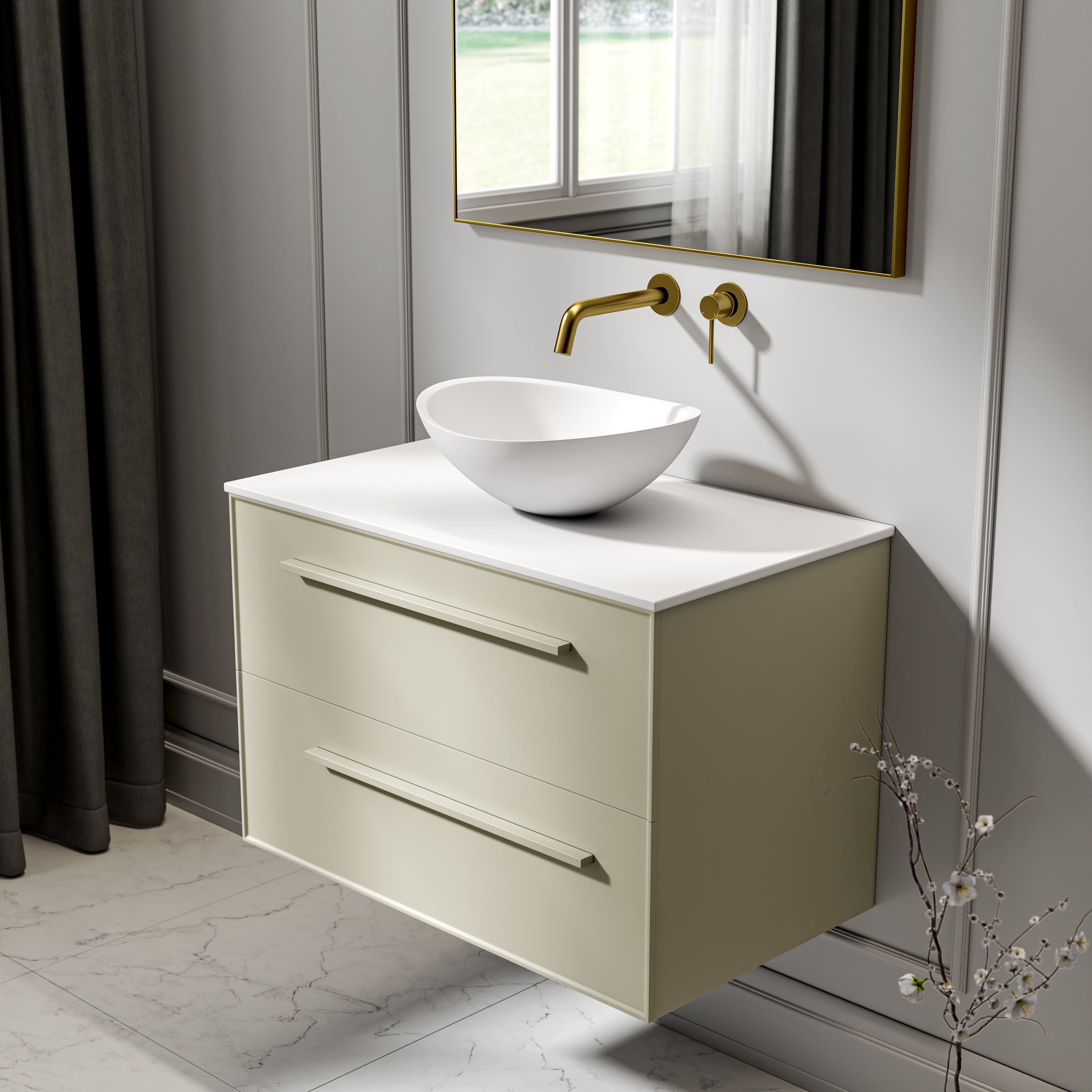 Farringdon Vanity Unit with Stone Countertop (Matte Olive 800mm)