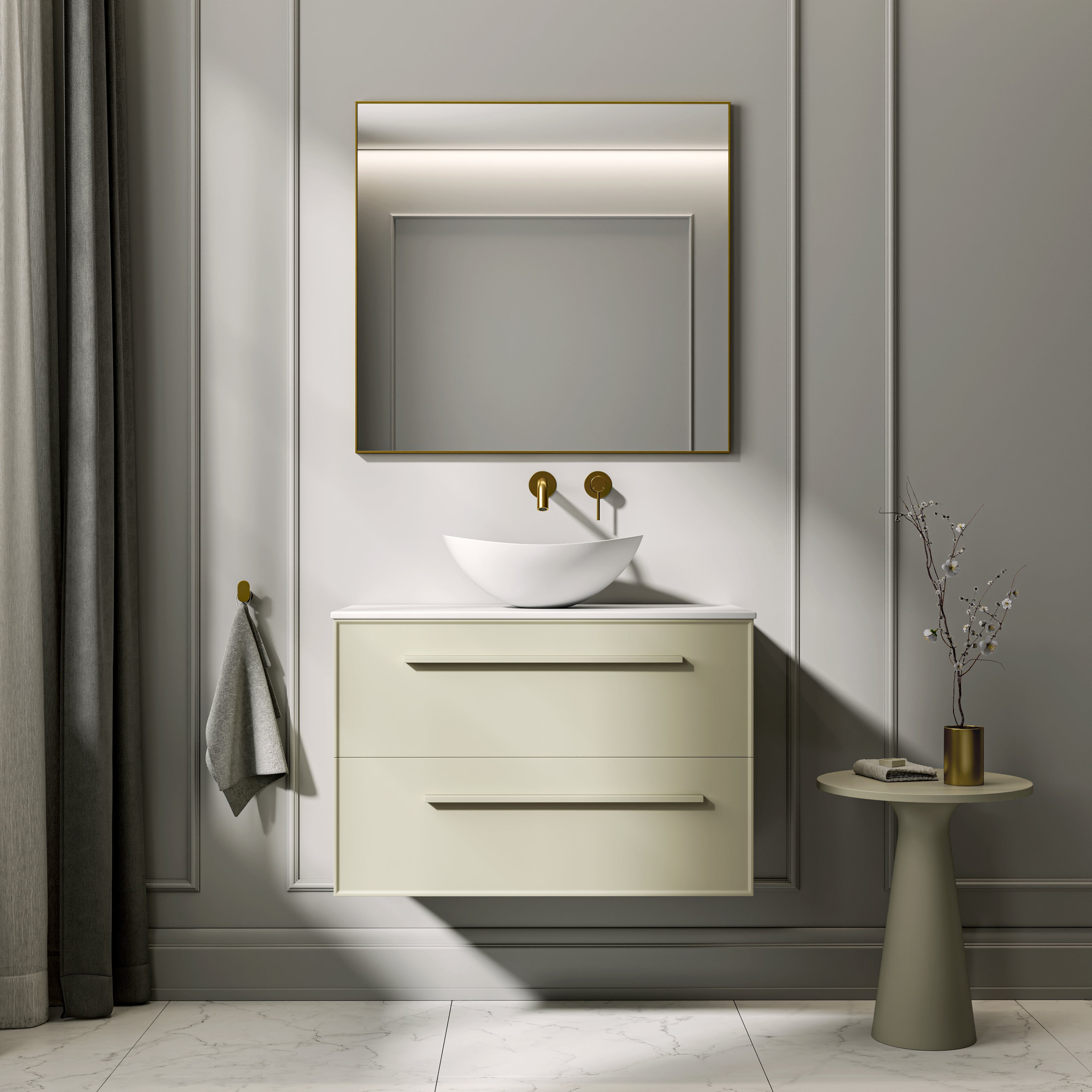 Farringdon Vanity Unit with Stone Countertop (Matte Olive 800mm)