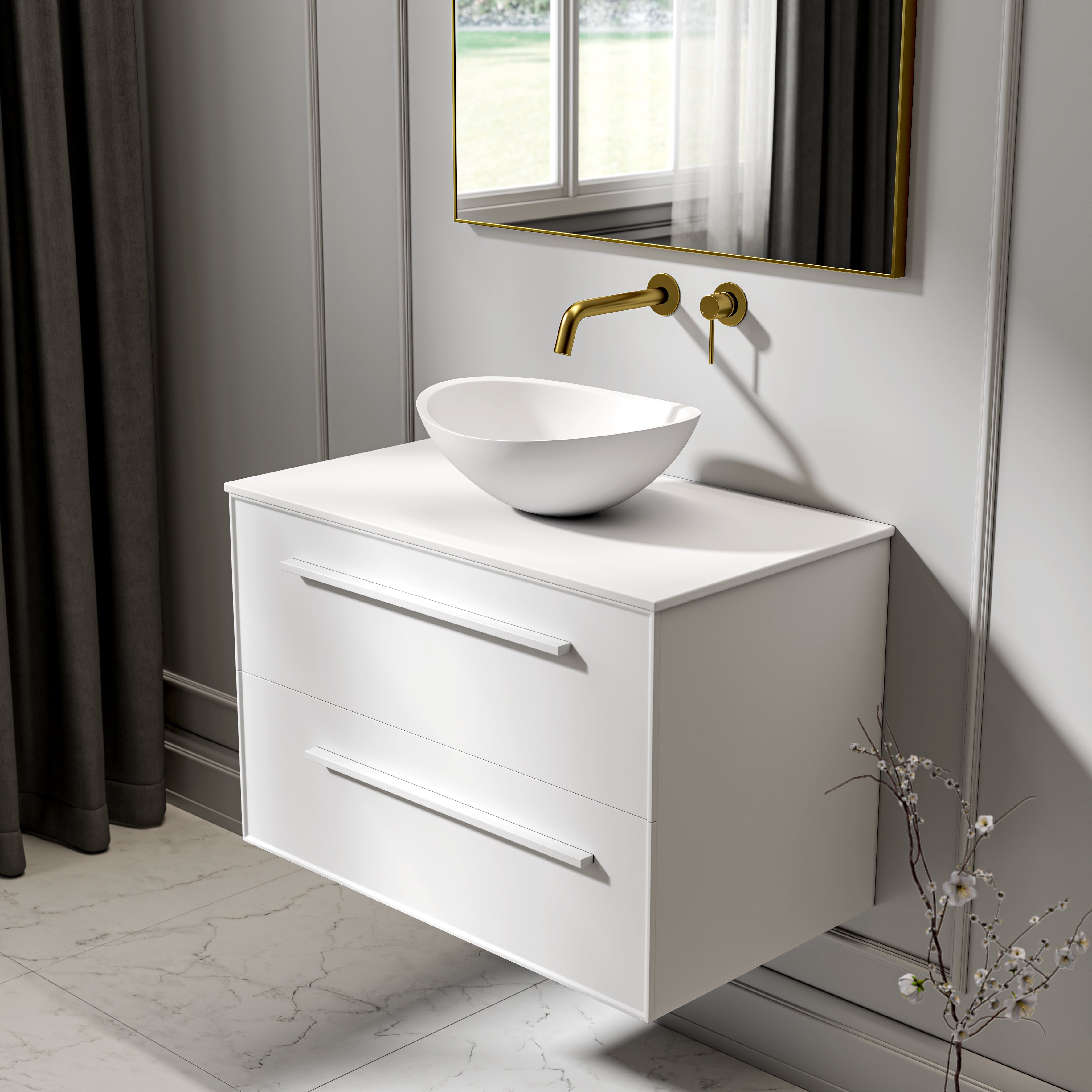 Farringdon Vanity Unit with Stone Countertop (Matte White 800mm)