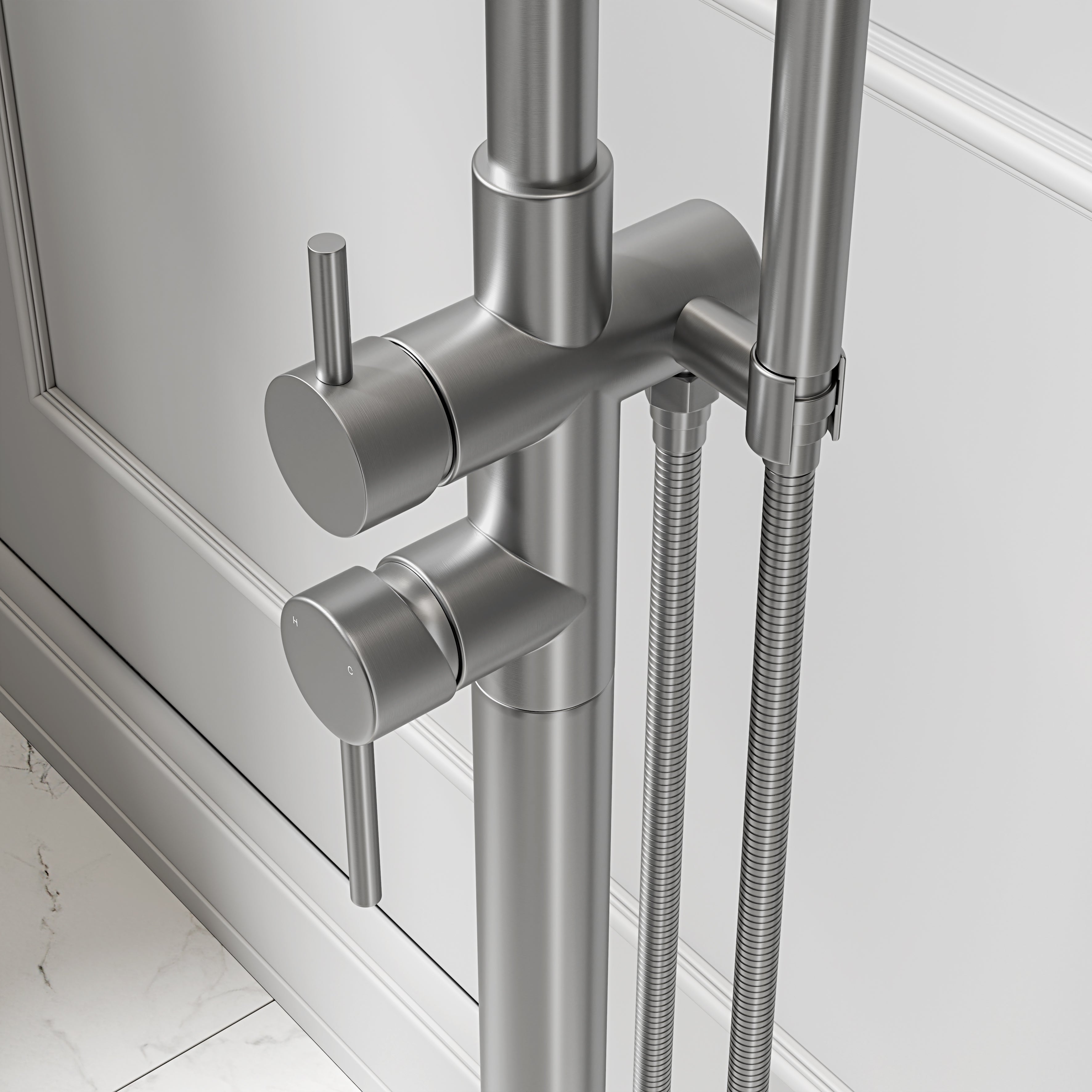 Nuvo Brushed Stainless Floorstanding Bath Shower Mixer Tap