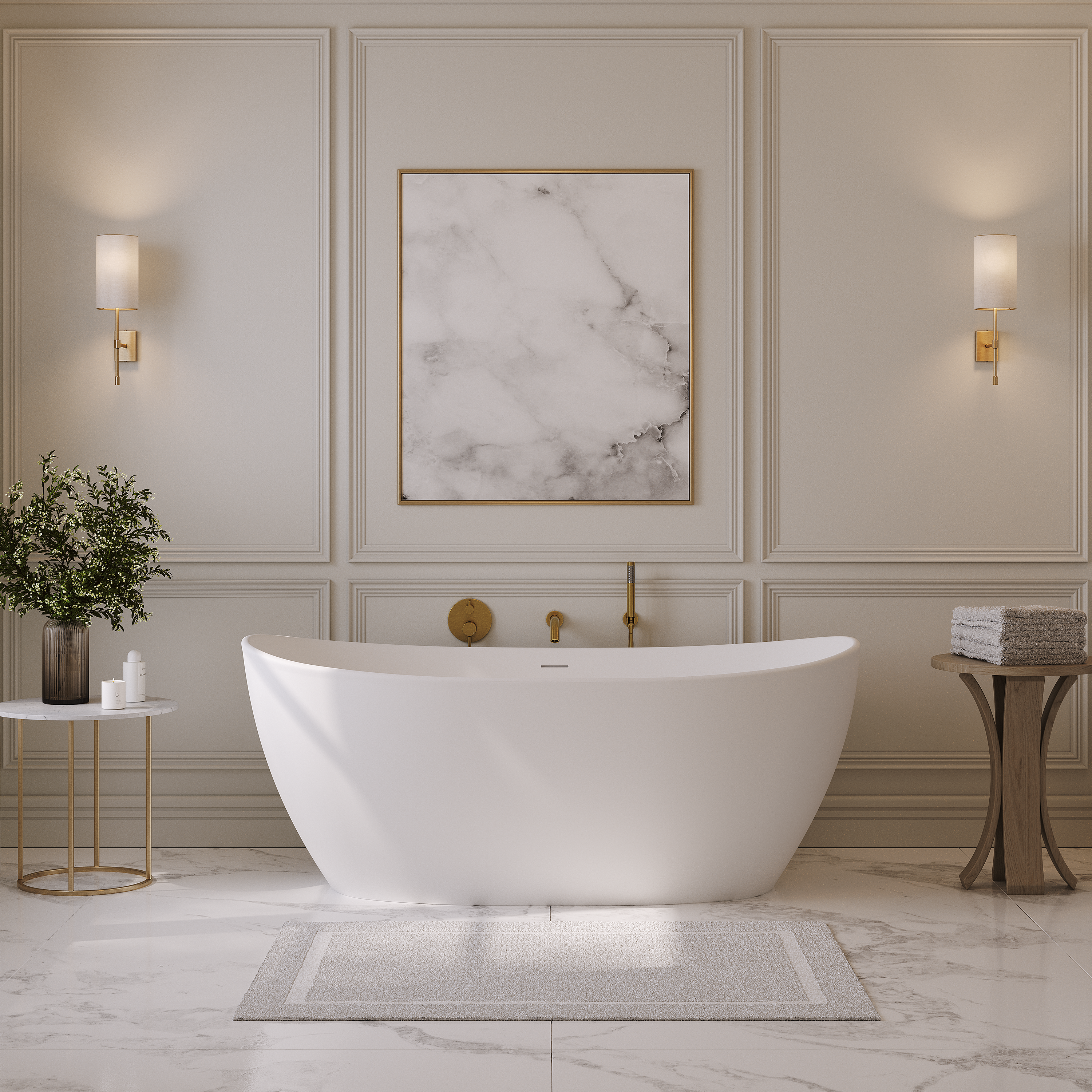 Sloane White Freestanding Stone Bath 1650mm