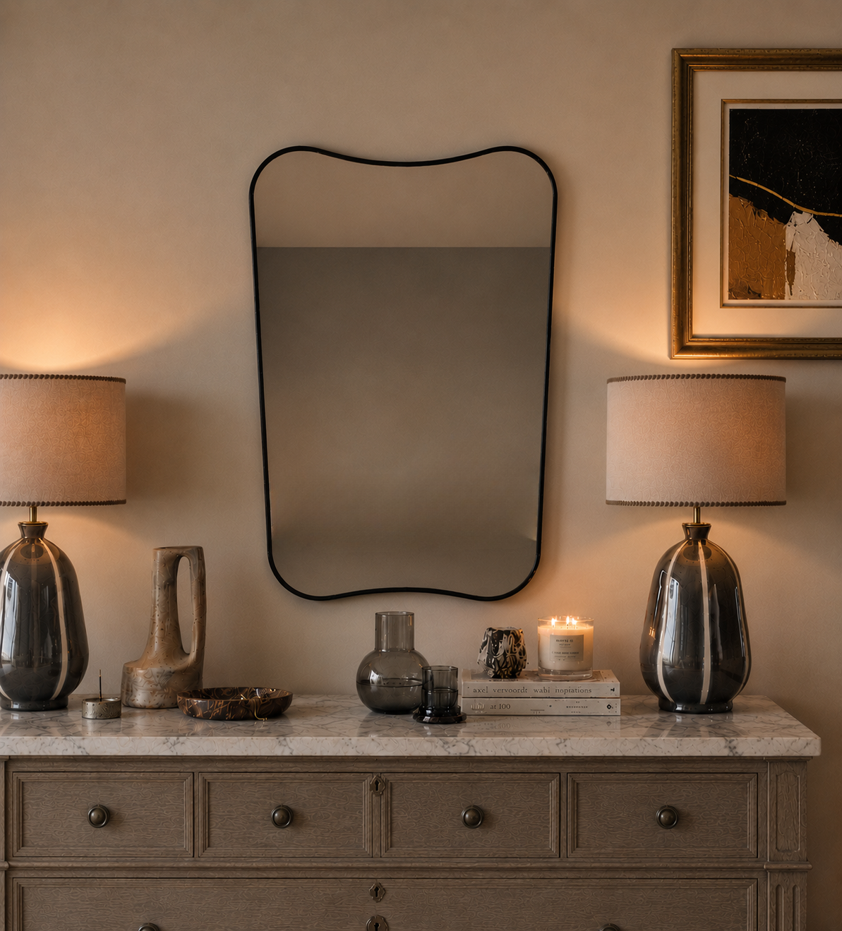 Henley Matte Black Curved Mirror 650mm