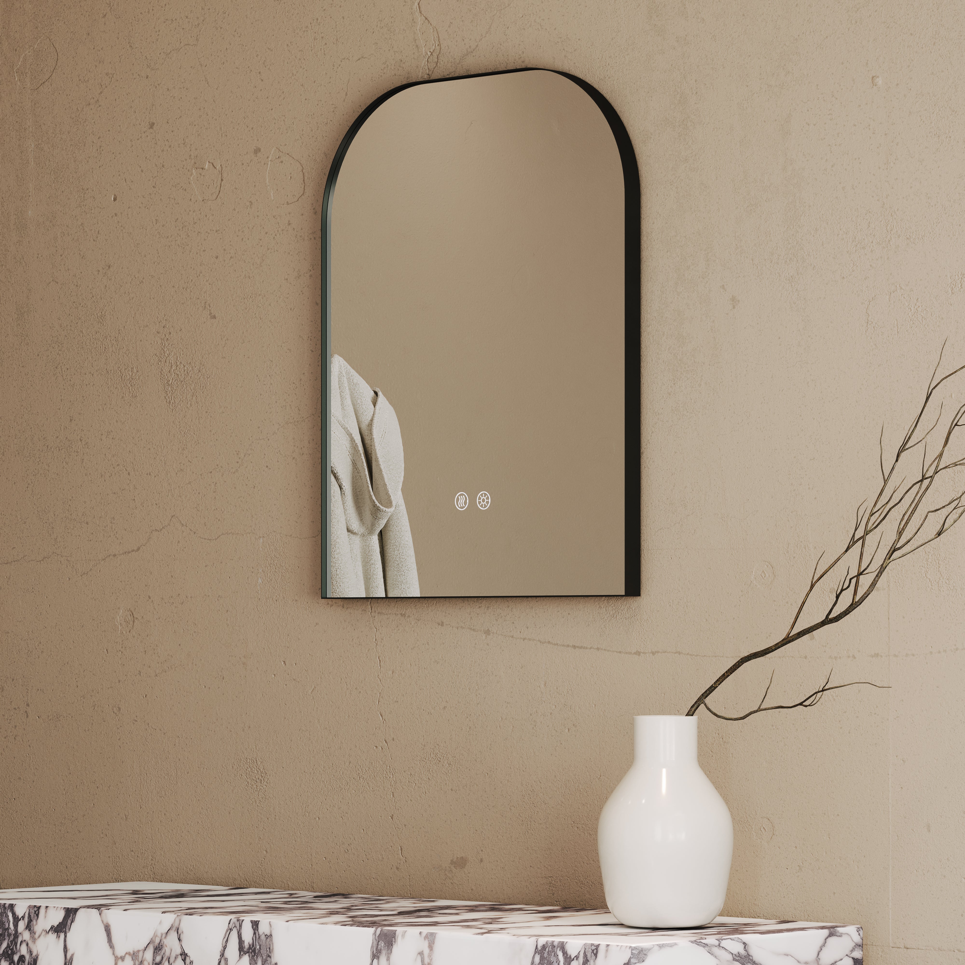 Holborn Arch Matte Black Mirror With Natural White LED and Demister 600mm