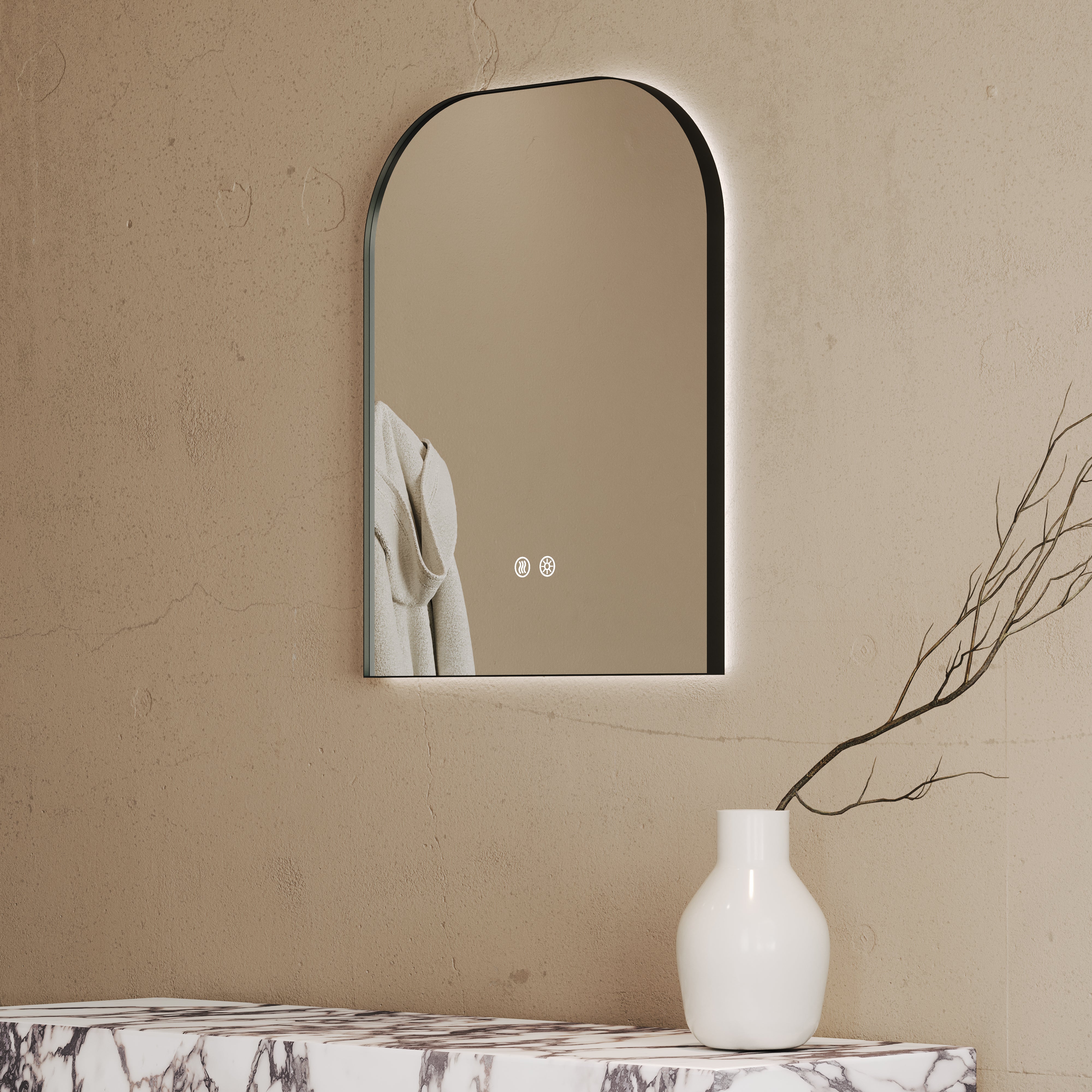 Holborn Arch Matte Black Mirror With Natural White LED and Demister 600mm