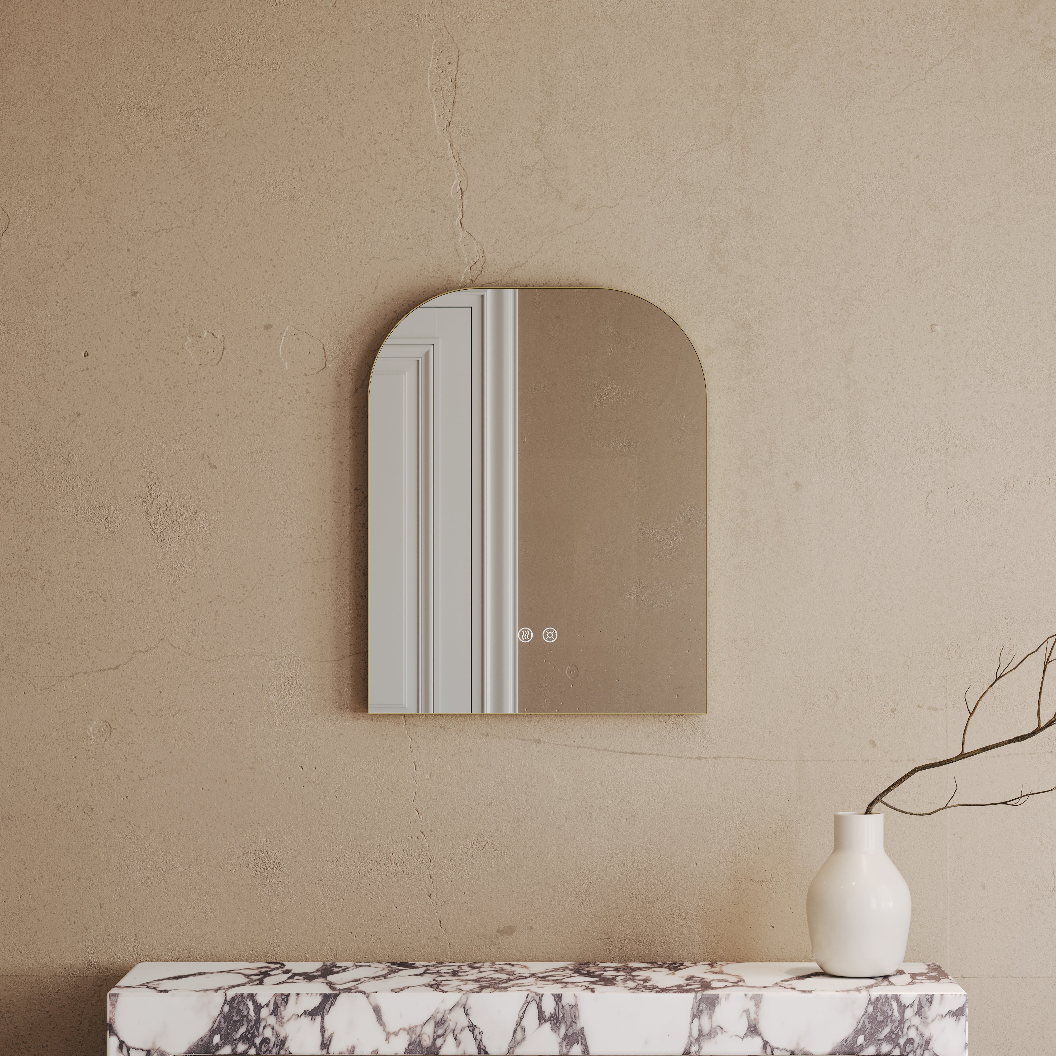 Holborn Arch Brushed Gold Mirror With Natural White LED and Demister 600mm