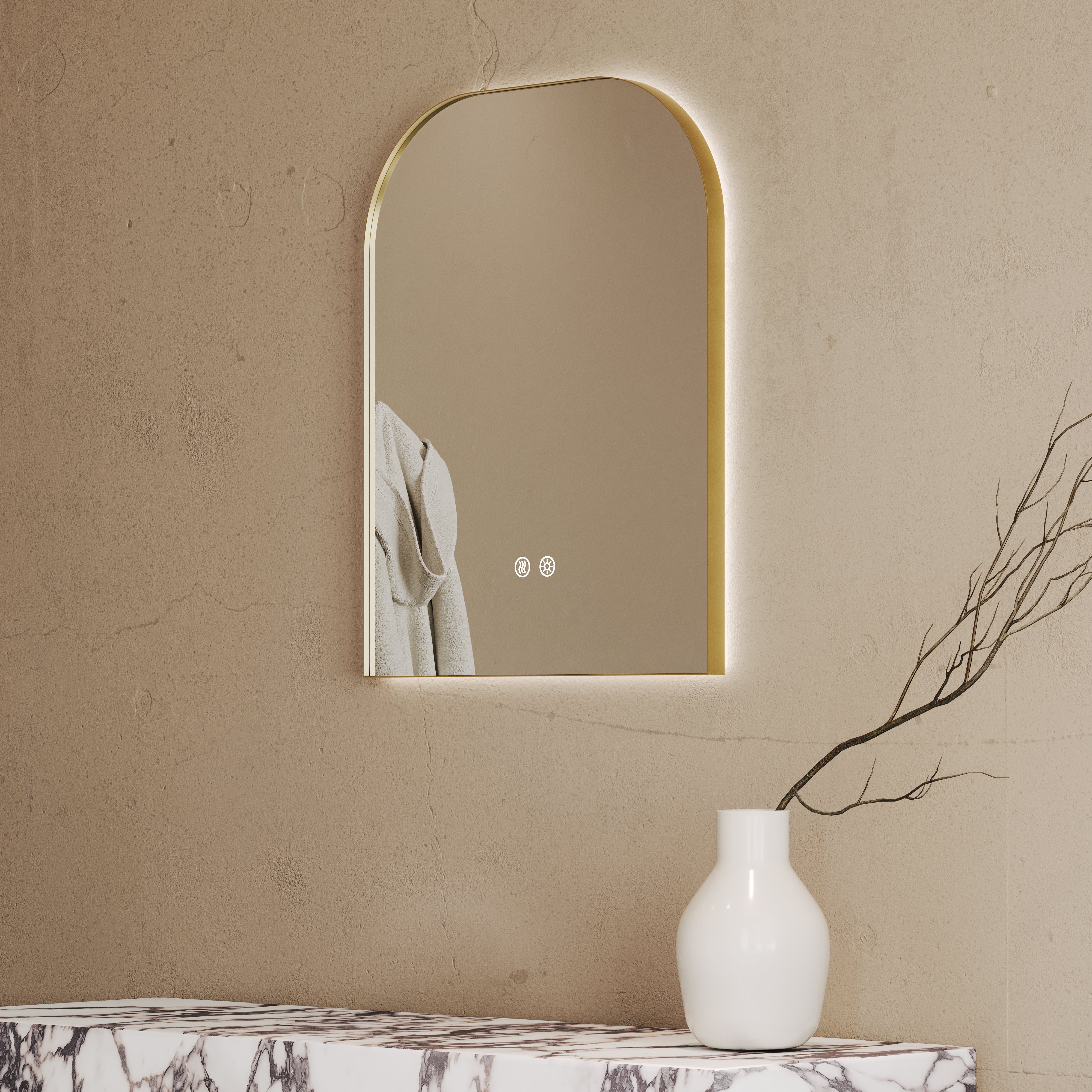 Holborn Arch Brushed Gold Mirror With Natural White LED and Demister 600mm