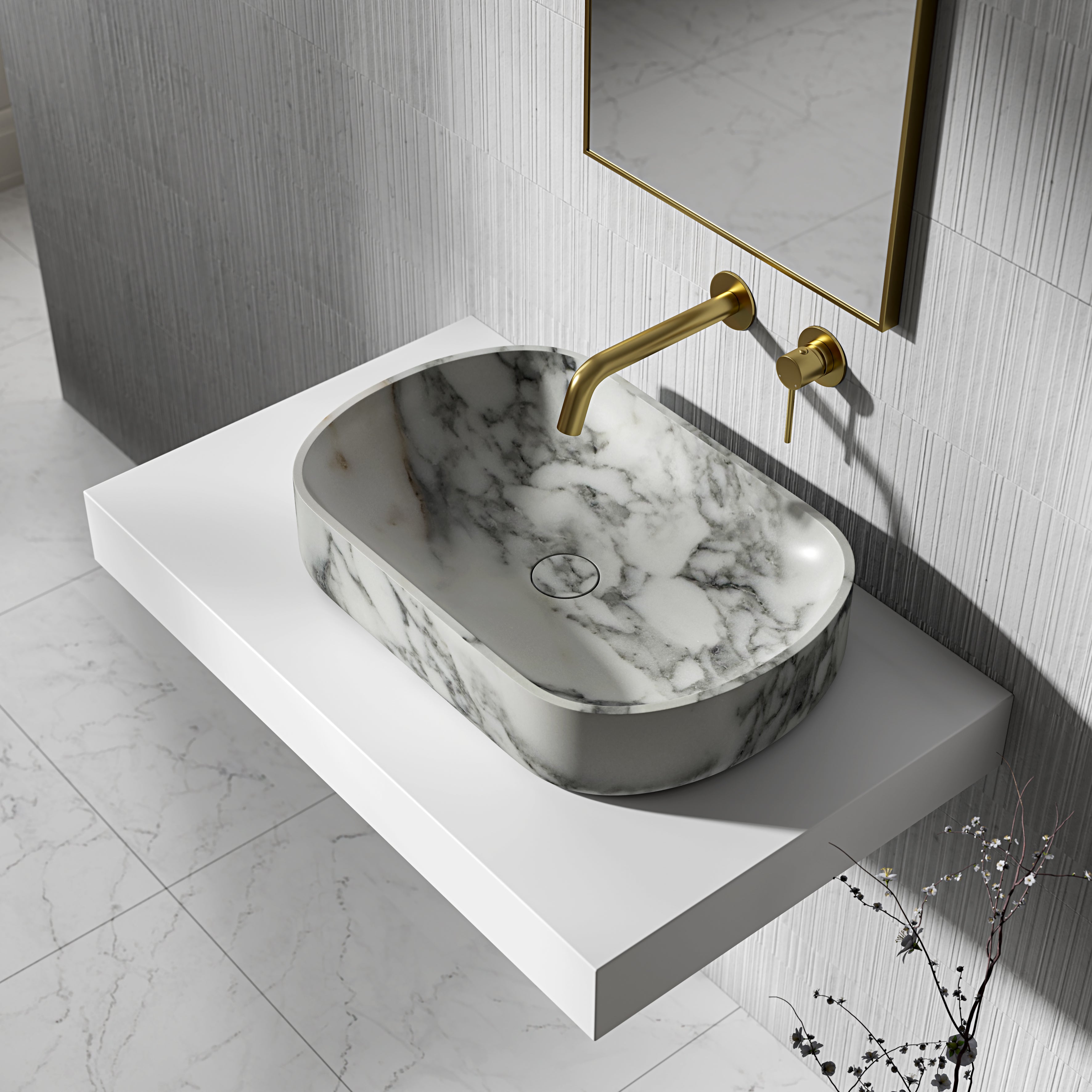 Clere Arabescato Marble Countertop Basin 550mm