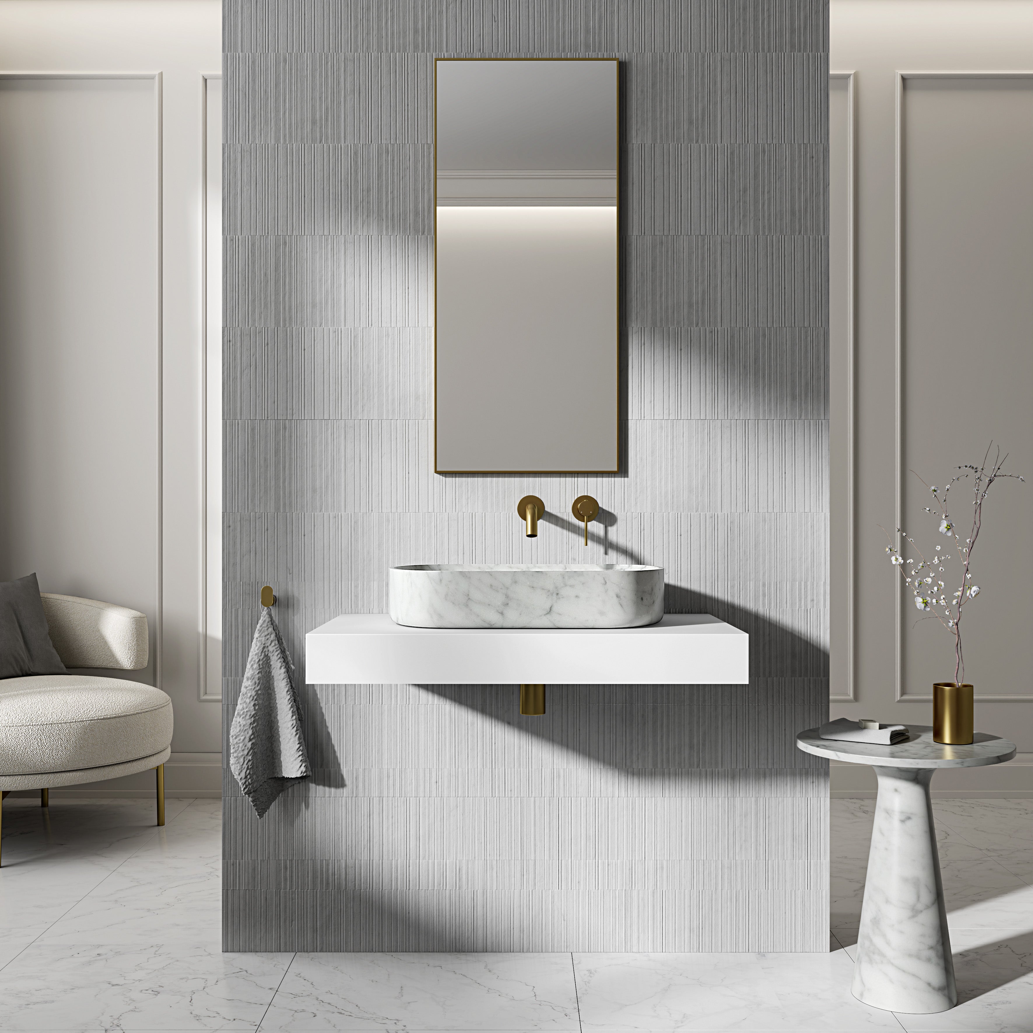 Clere Carrara Marble Countertop Basin 550mm