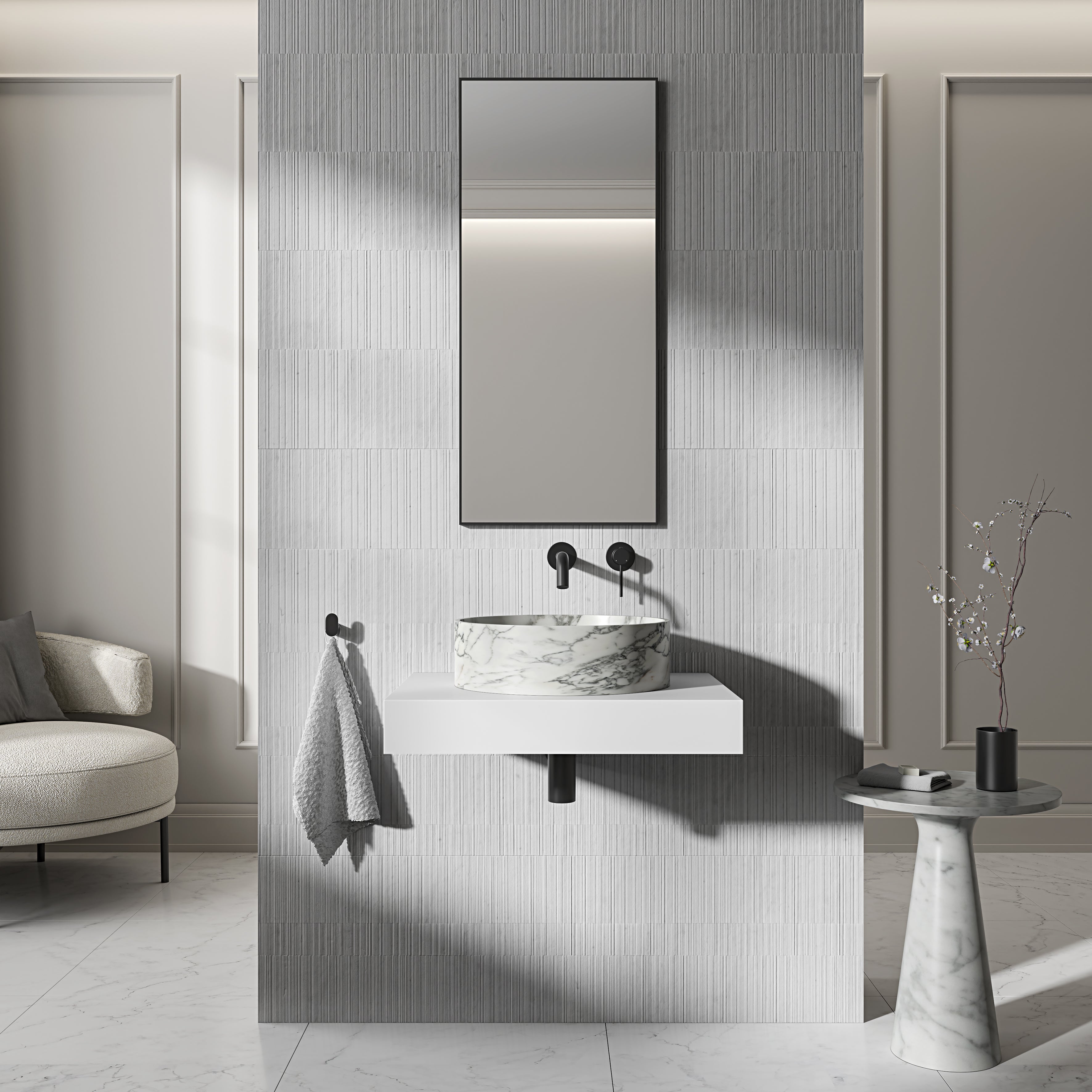 Valle Arabescato Marble Countertop Basin 400mm