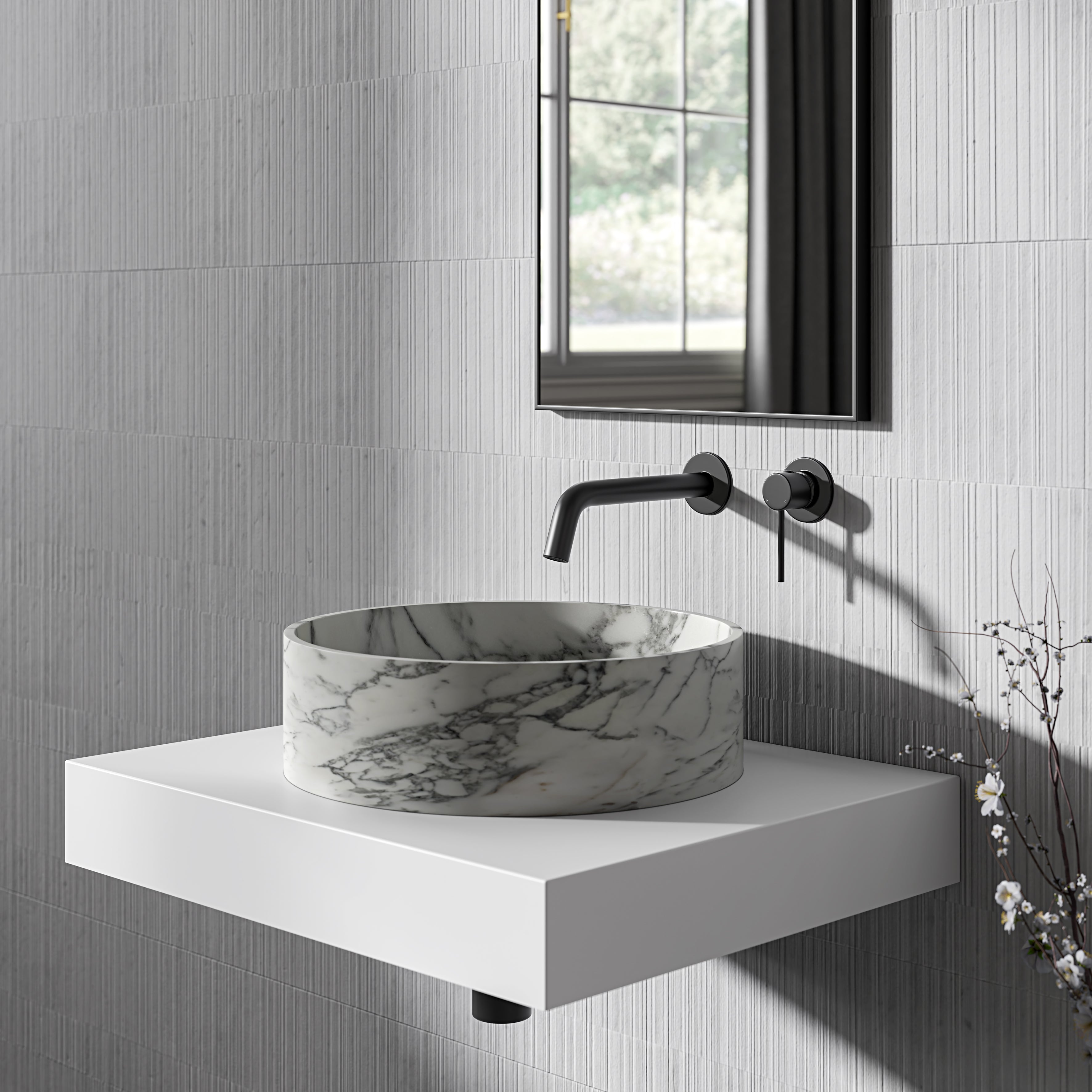 Valle Arabescato Marble Countertop Basin 400mm