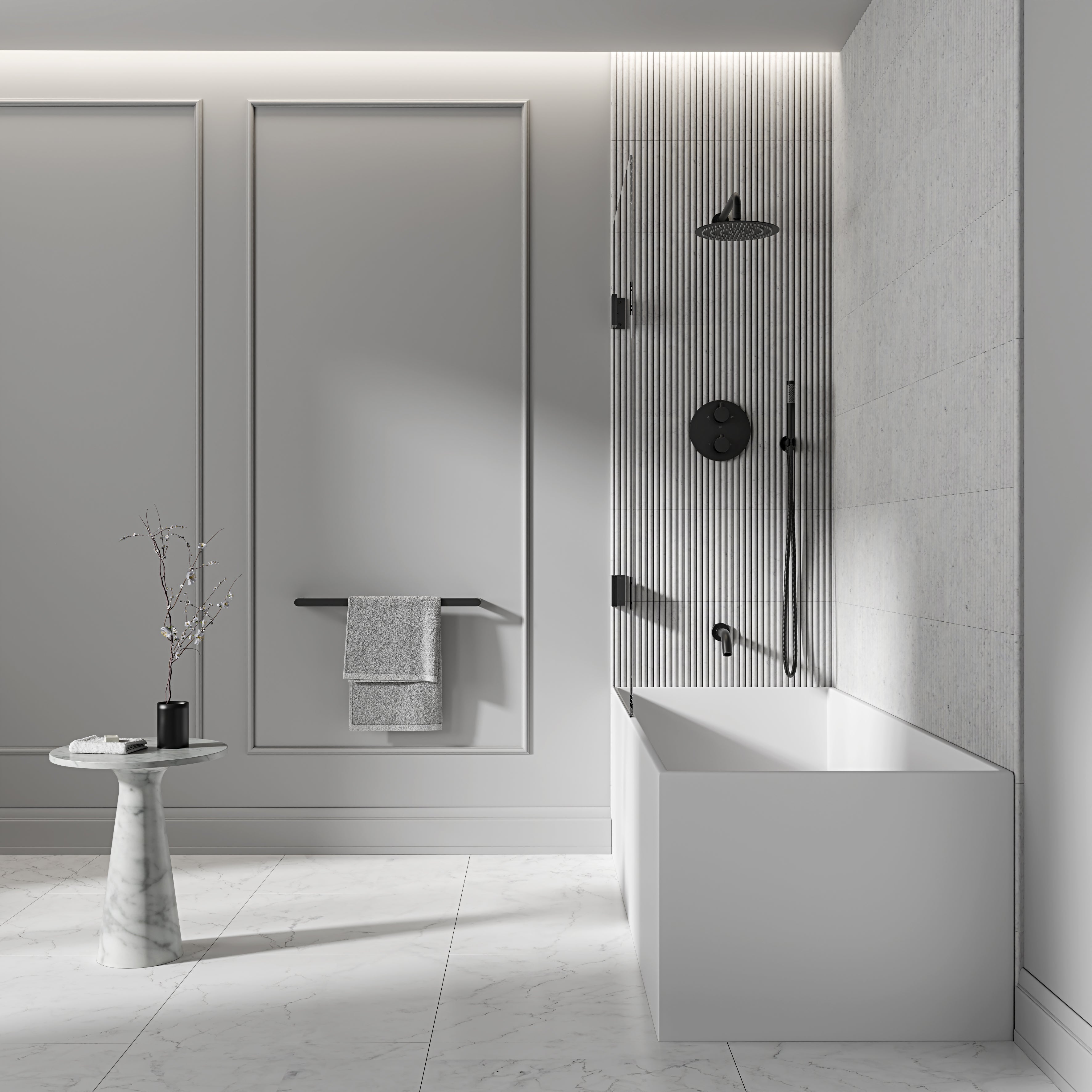 Nuvo Matte Black 3-Way Thermostatic Shower With Handheld Shower & Bath Spout