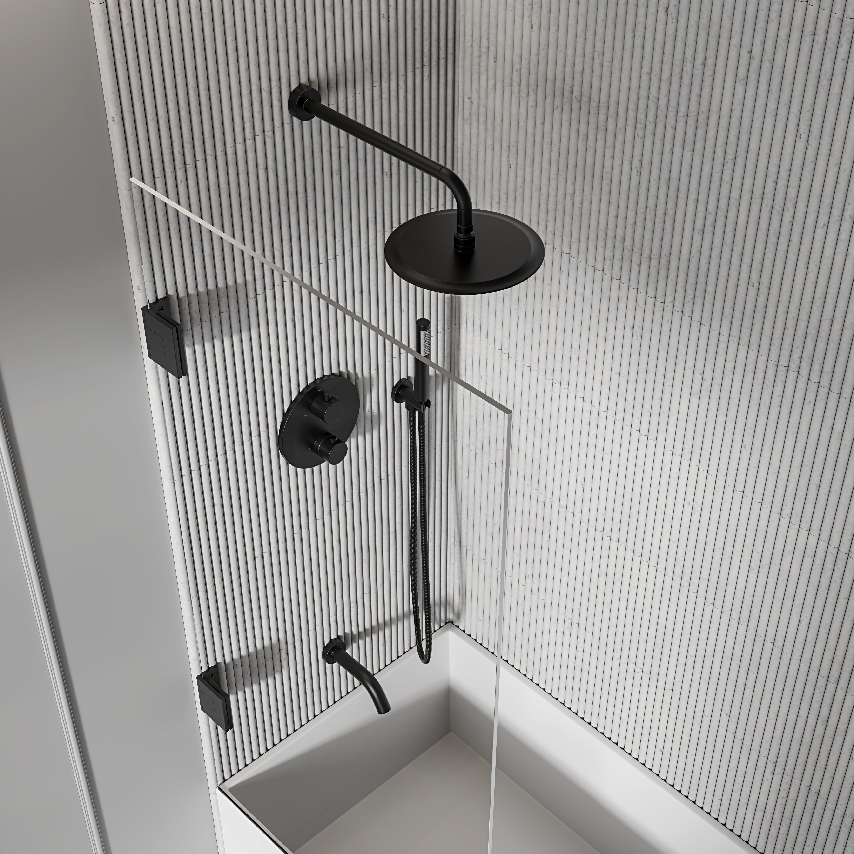 Nuvo Matte Black 3-Way Thermostatic Shower With Handheld Shower & Bath Spout