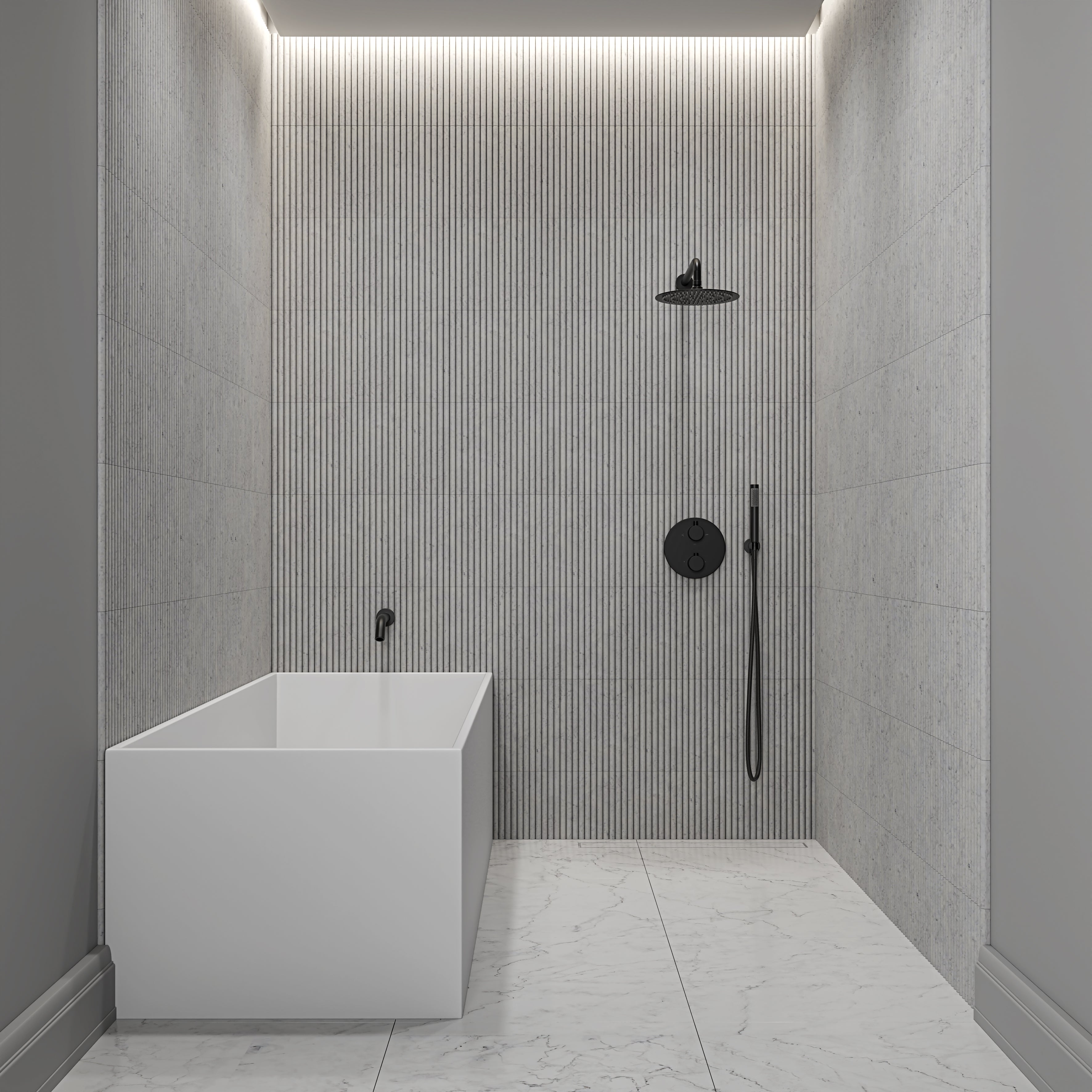 Nuvo Matte Black 3-Way Thermostatic Shower With Handheld Shower & Bath Spout