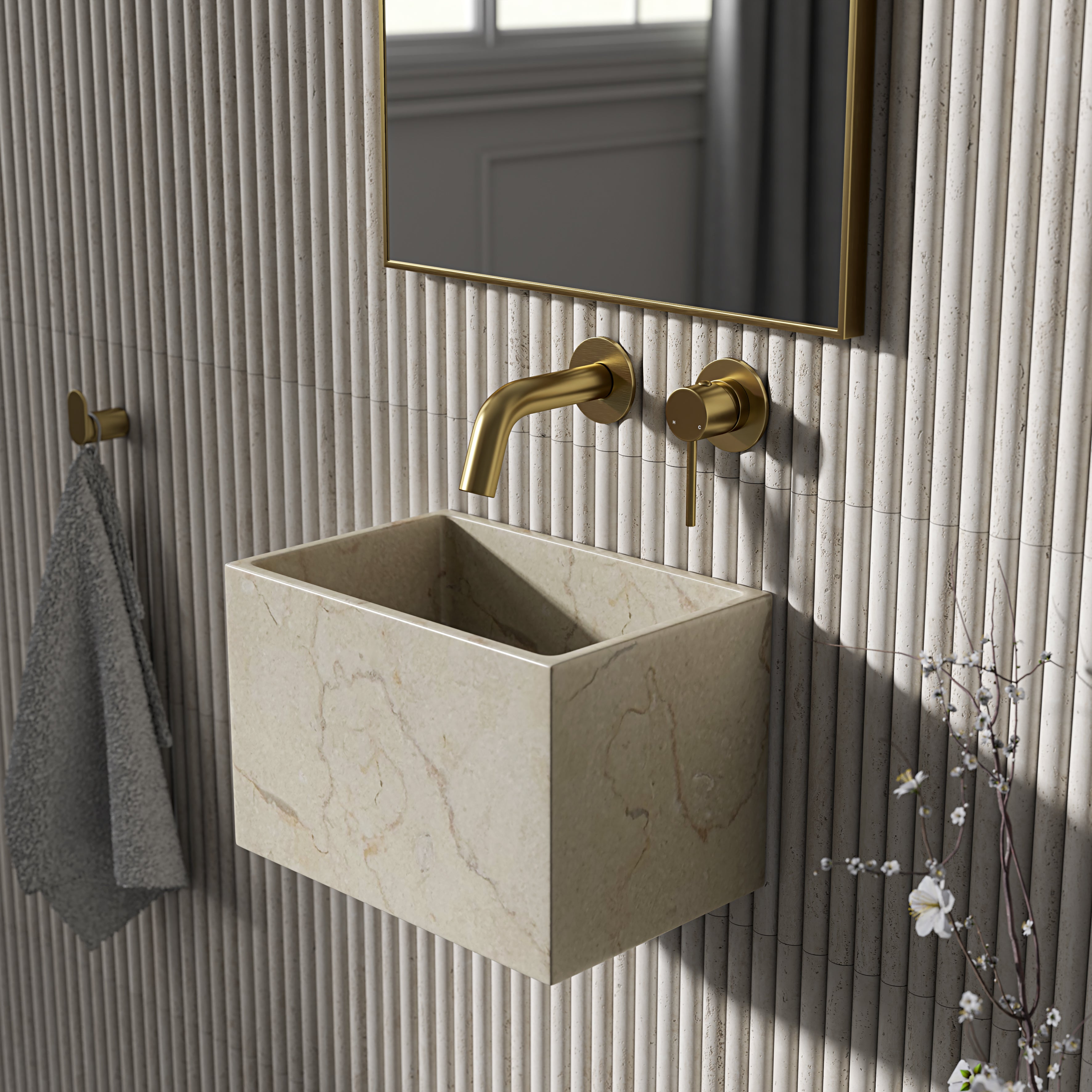 Arden Crema Marfil Marble Wall Hung Basin 300mm