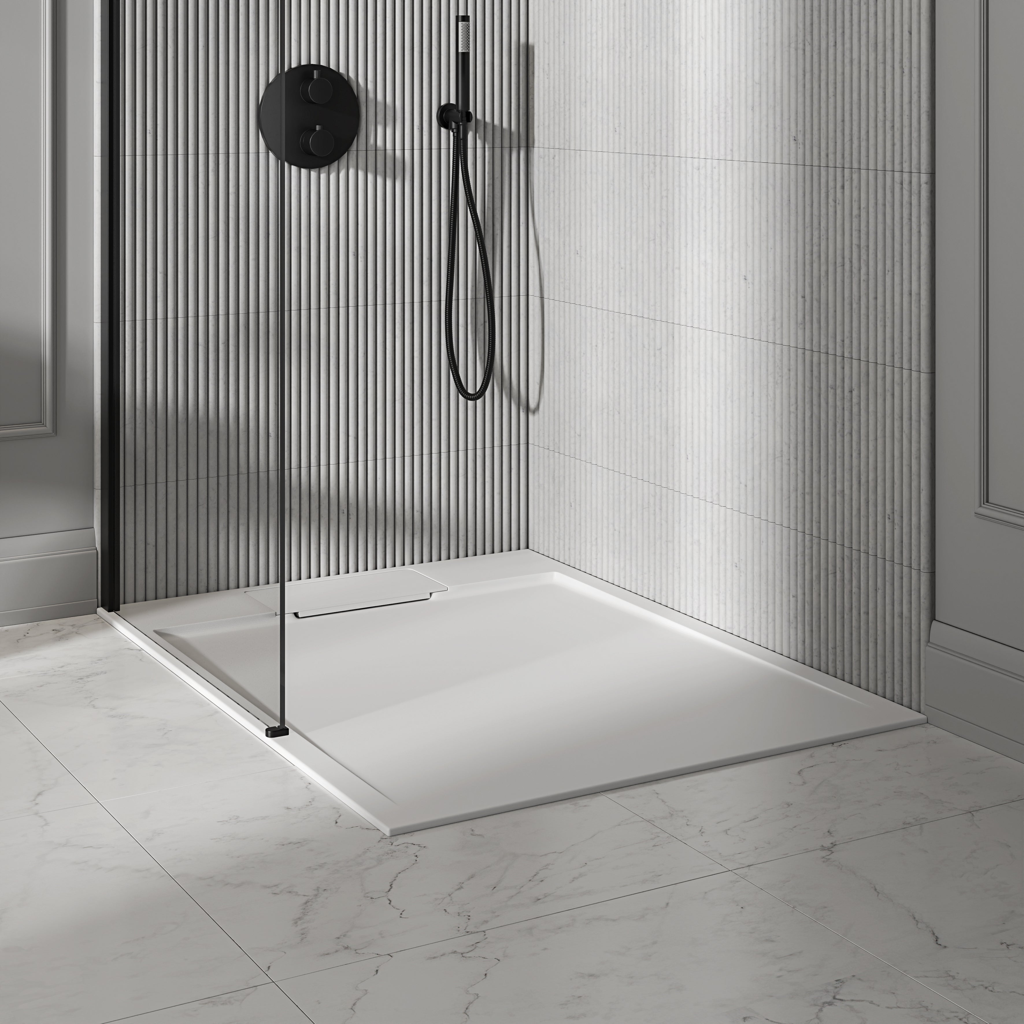 Vida Matte White Stone Shower Tray & Waste