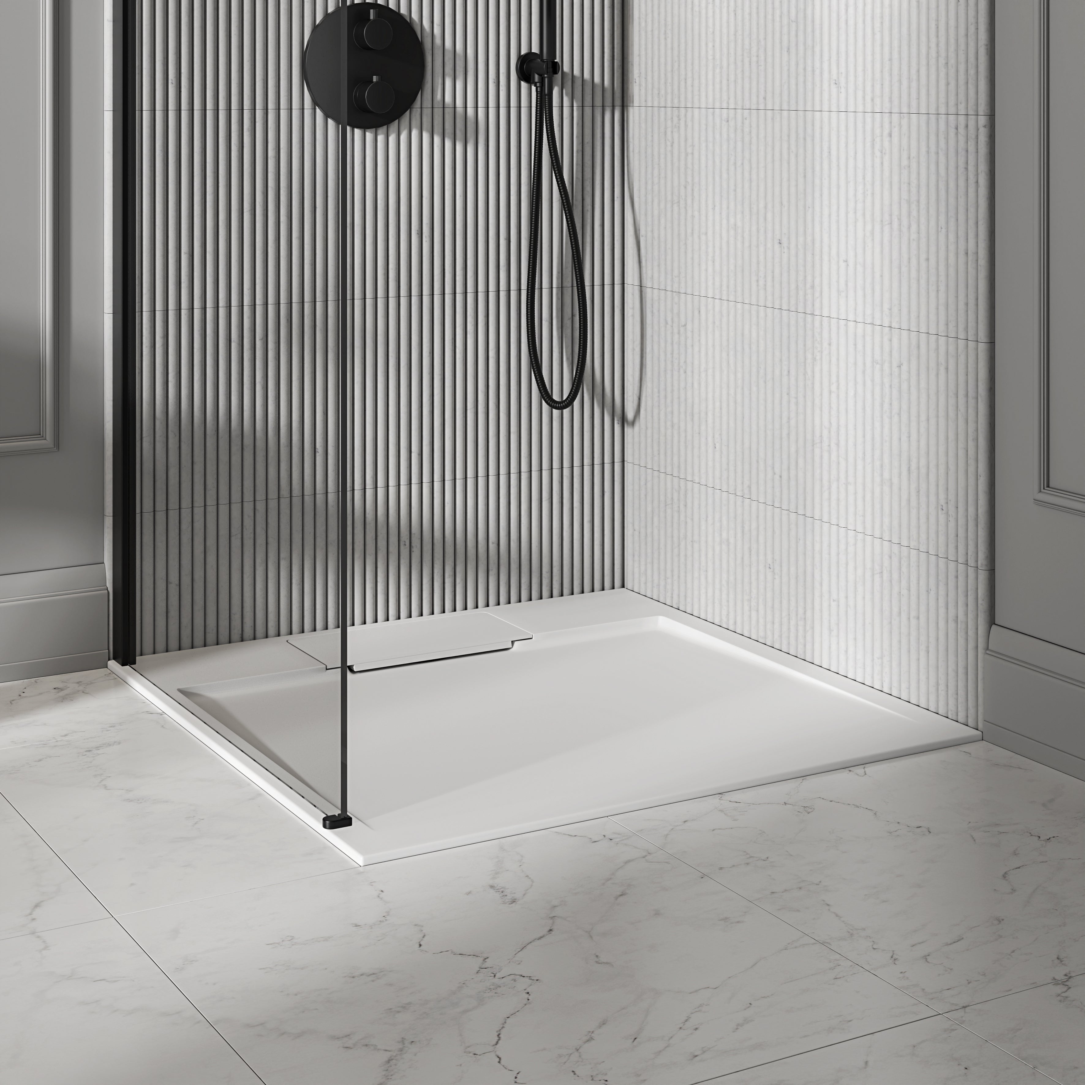 Vida Matte White Stone Shower Tray & Waste