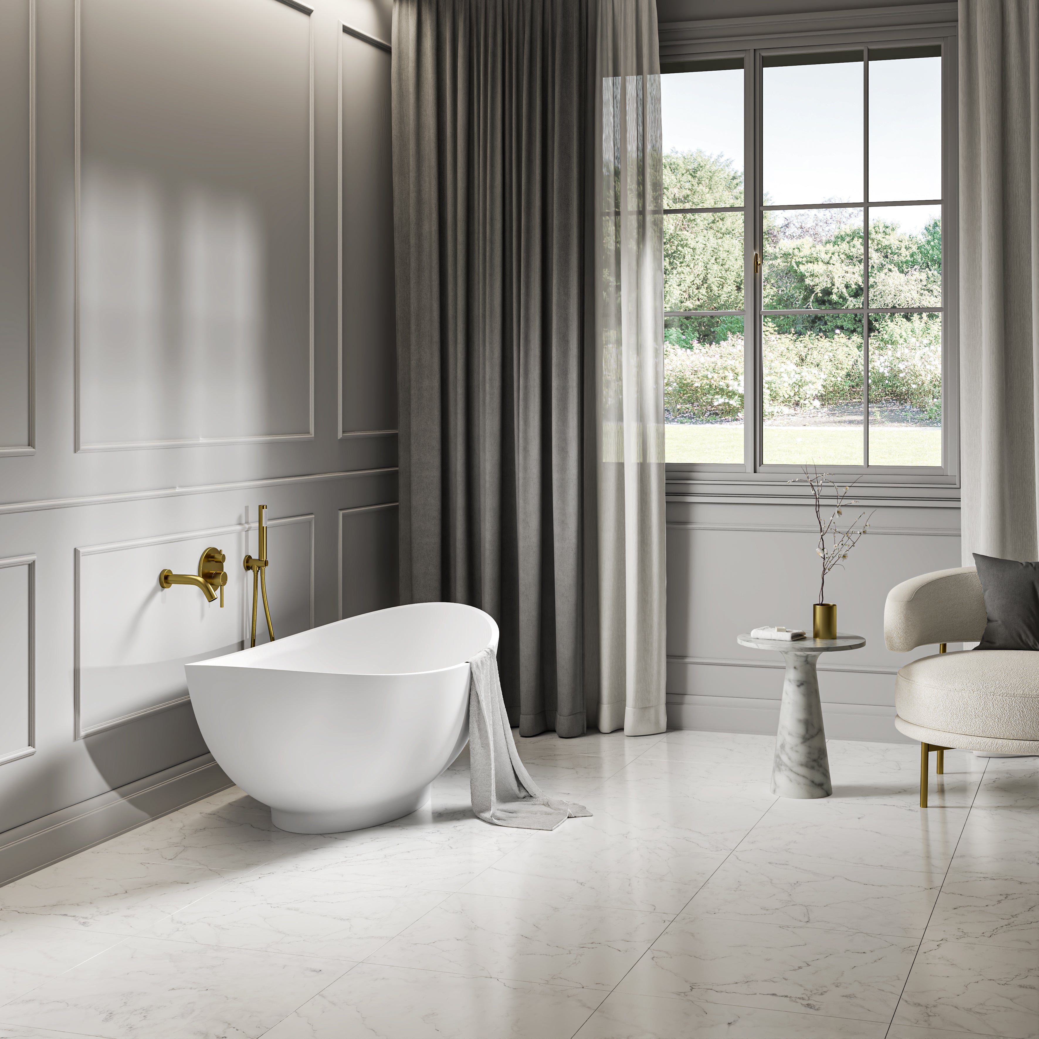 Burton Matte White Freestanding Stone Bath 1600mm