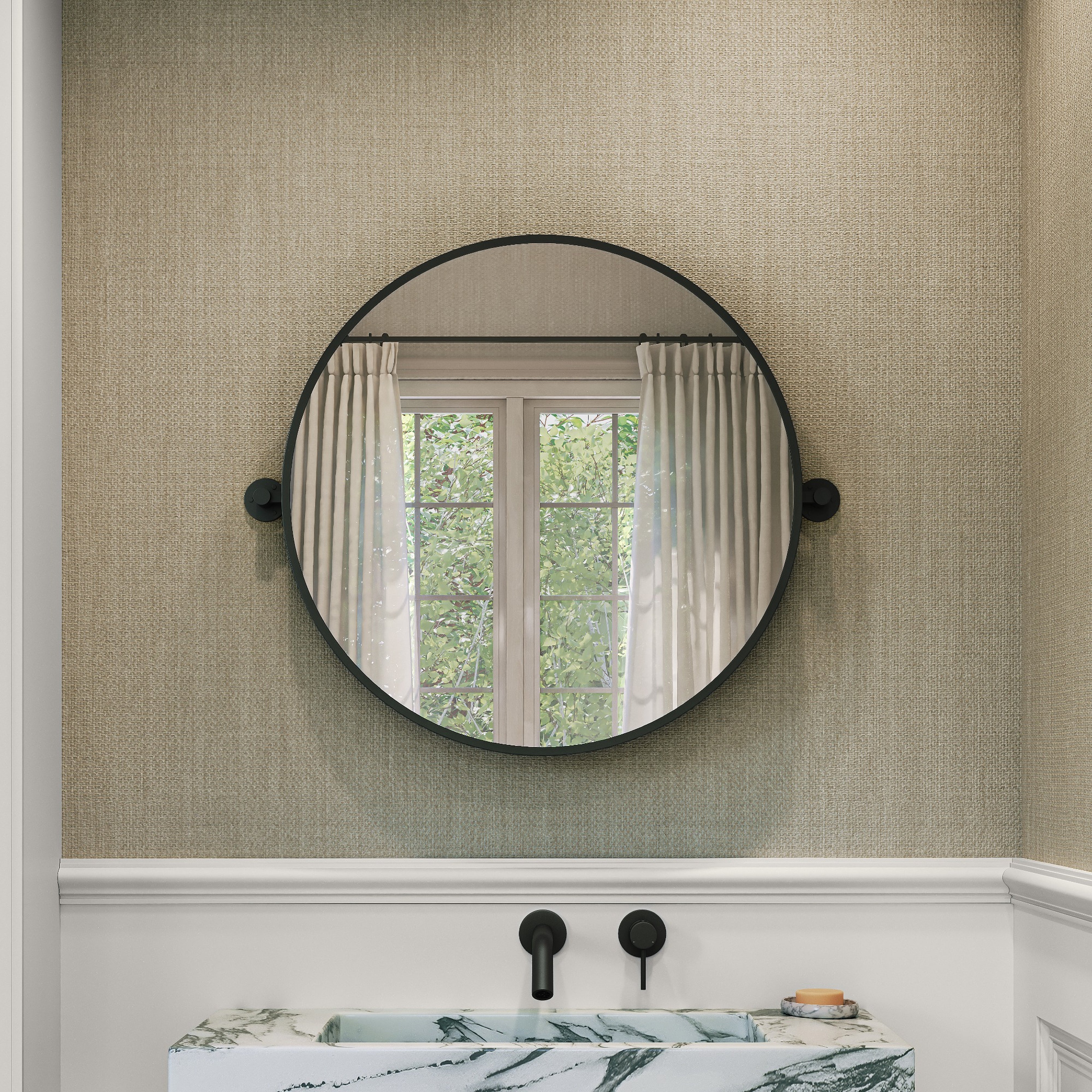Kempton Pivot Matte Black Mirror 600mm