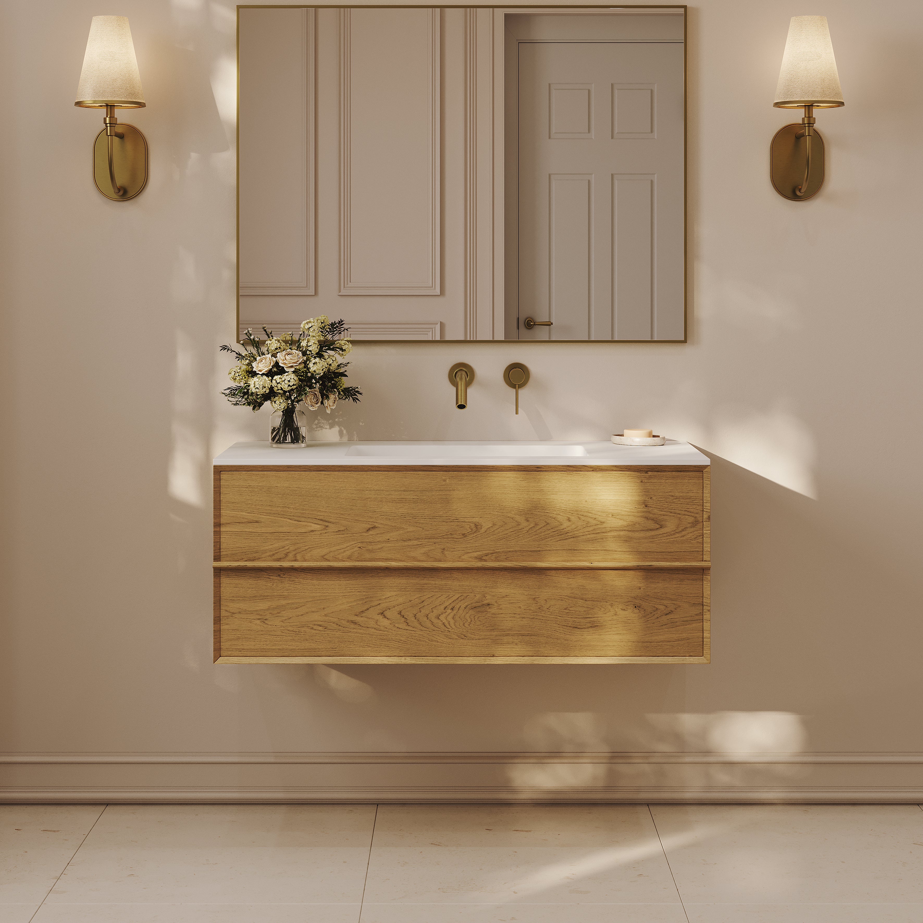 Kingham Vanity Unit with Stone Basin (Cedar 1000mm)