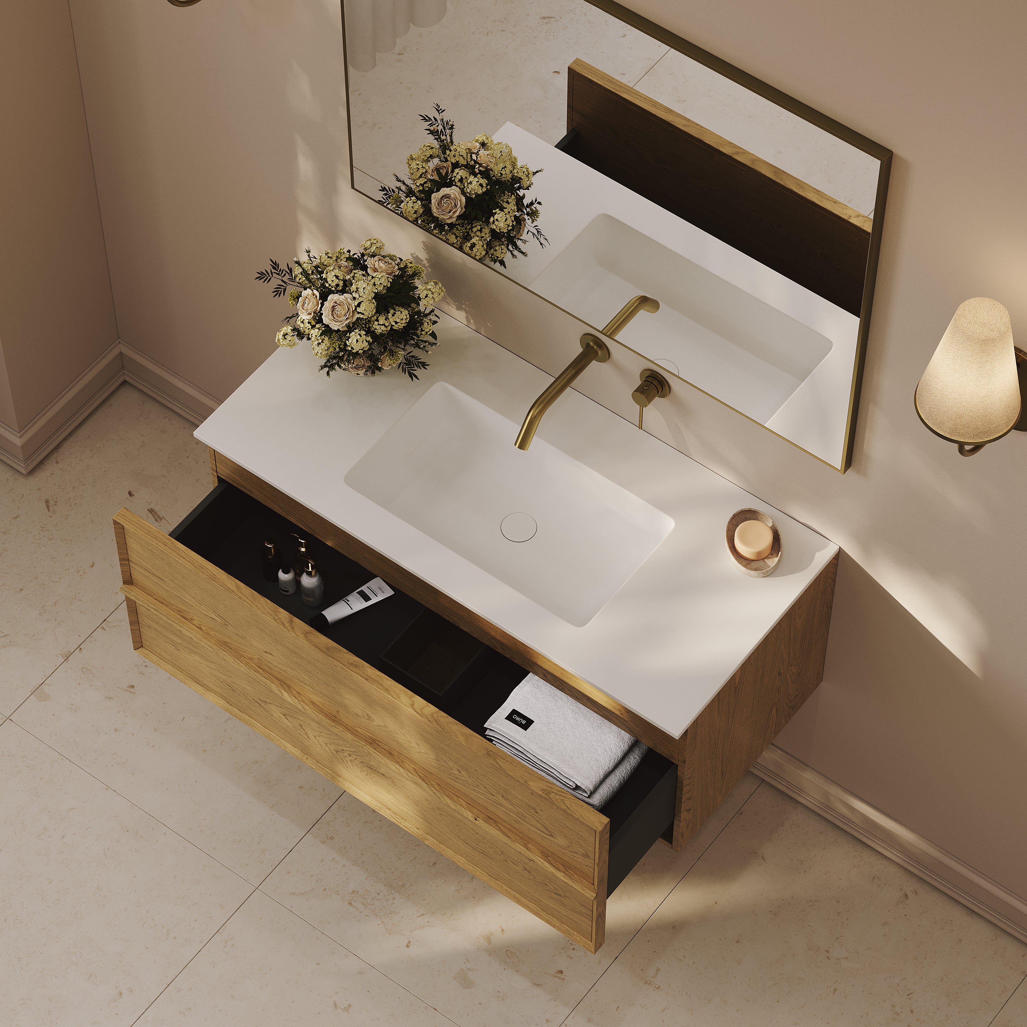 Kingham Vanity Unit with Stone Basin (Cedar 1000mm)
