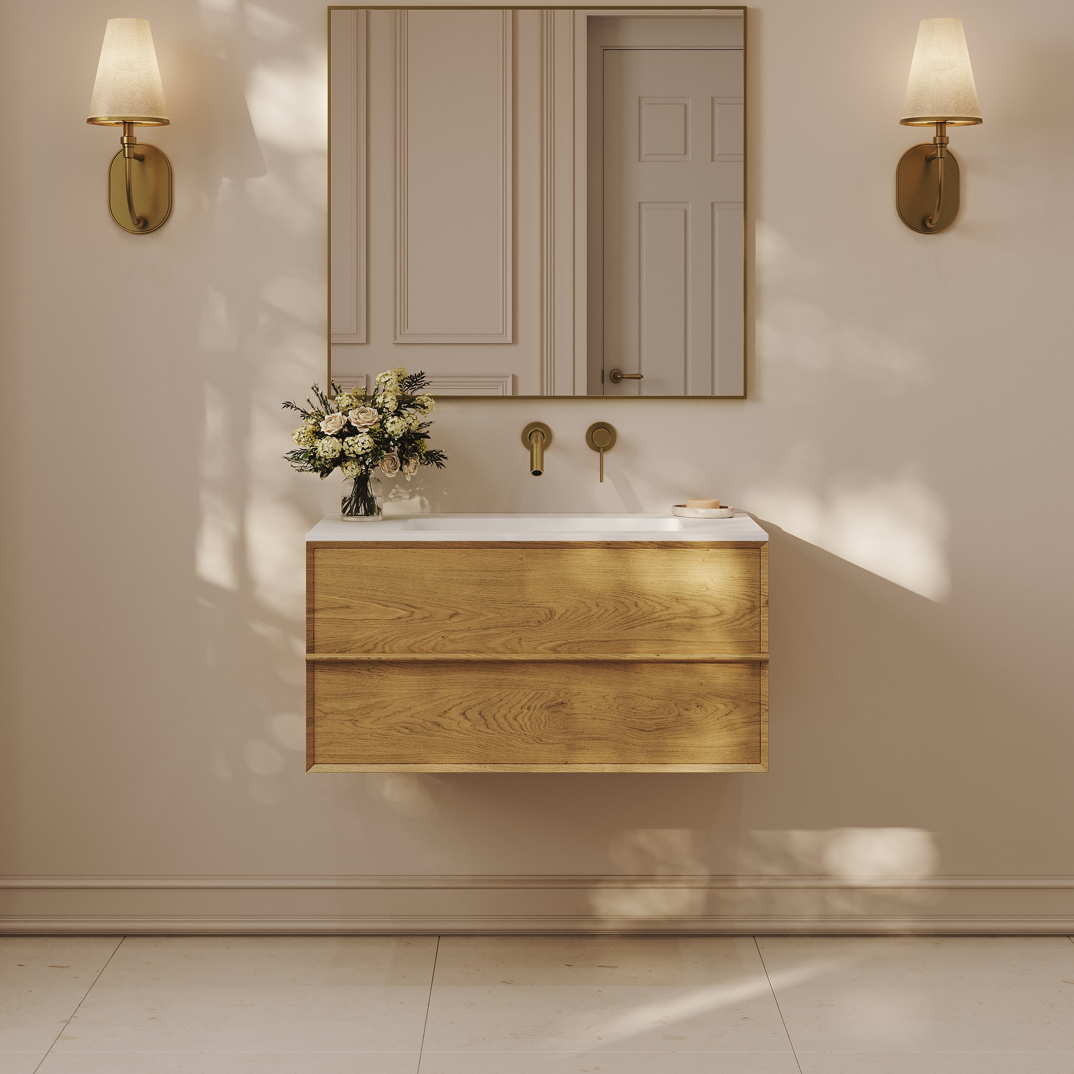 Kingham Vanity Unit with Stone Basin (Cedar 800mm)