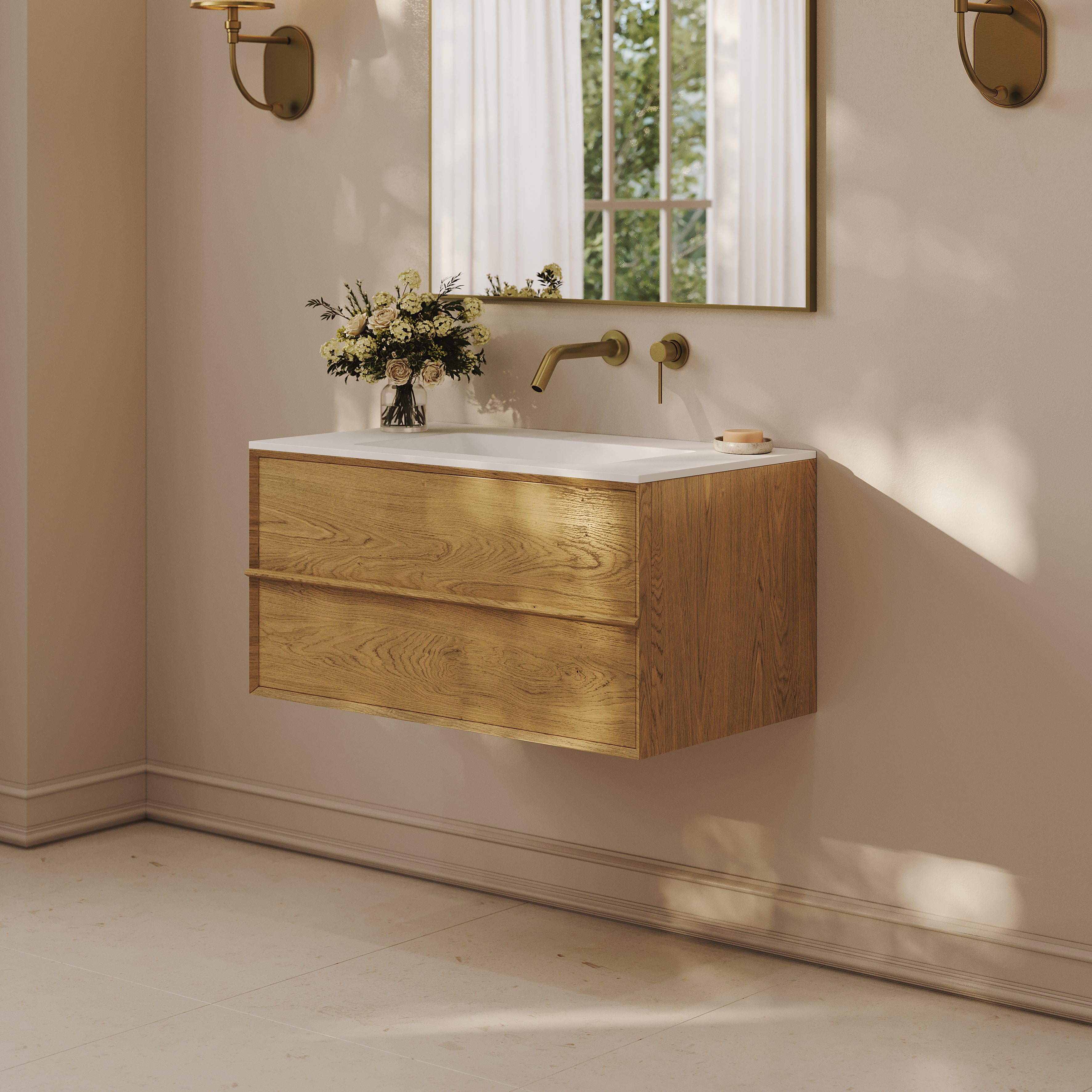 Kingham Vanity Unit with Stone Basin (Cedar 800mm)