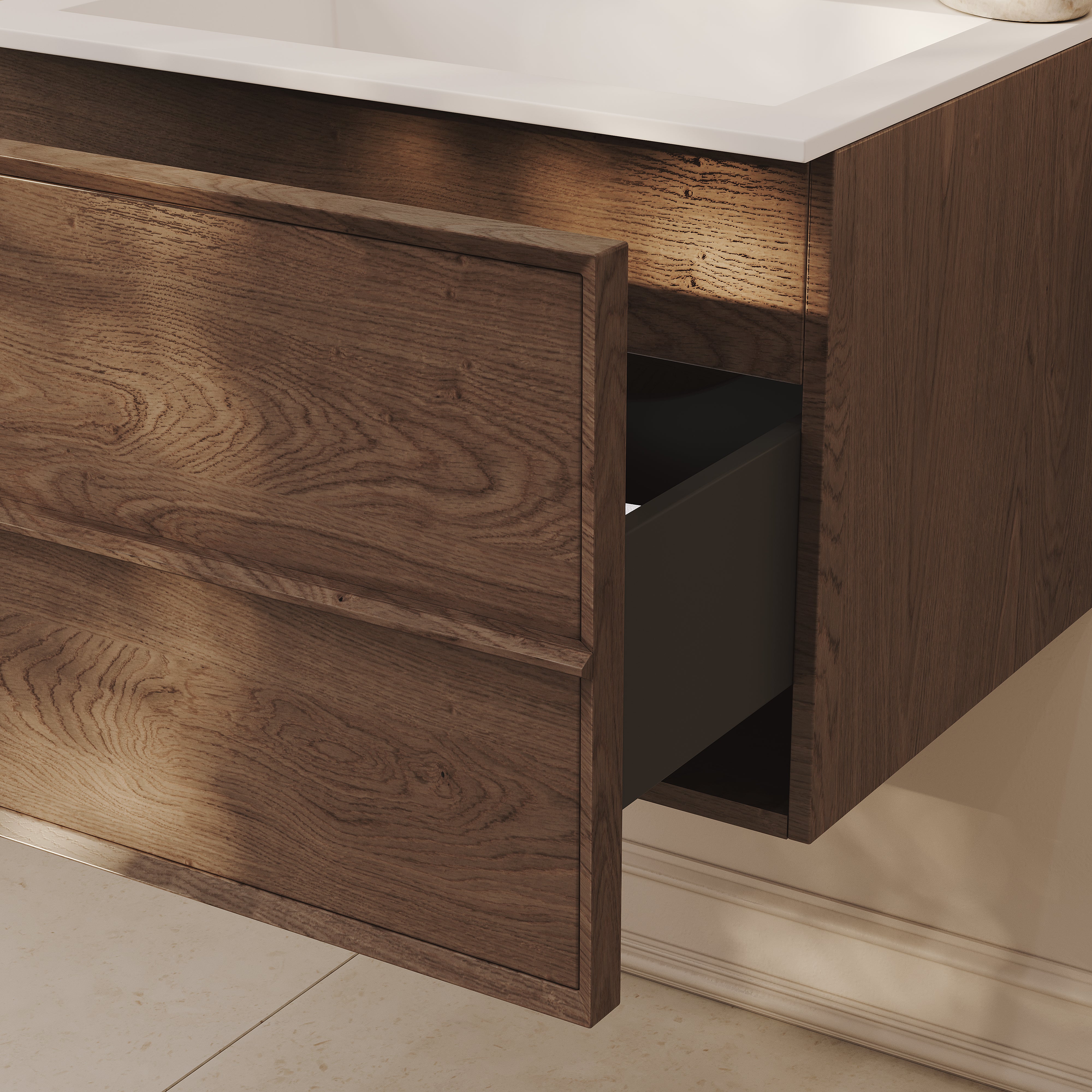 Kingham Vanity Unit with Stone Basin (Walnut 600mm)