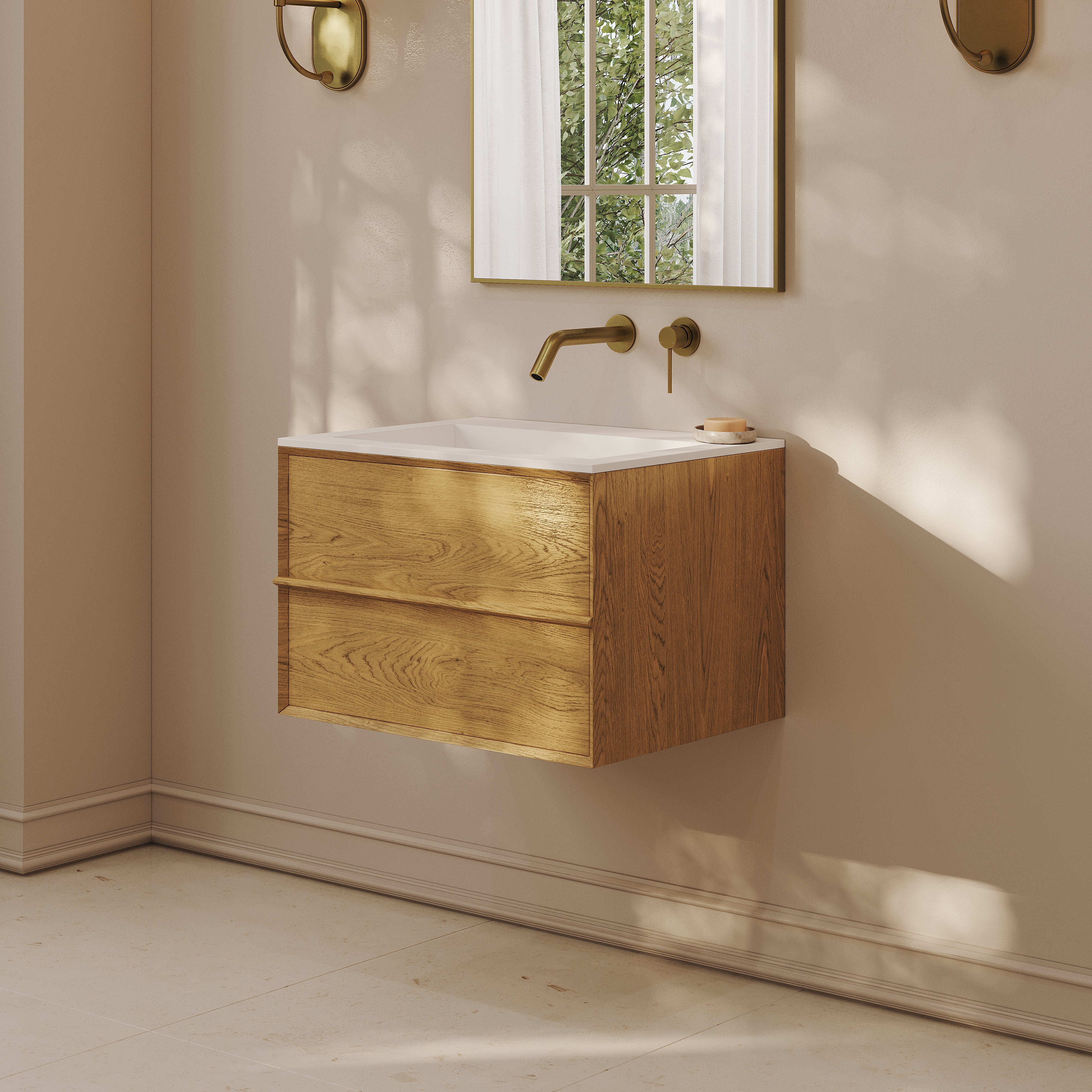 Kingham Vanity Unit with Stone Basin (Cedar 600mm)