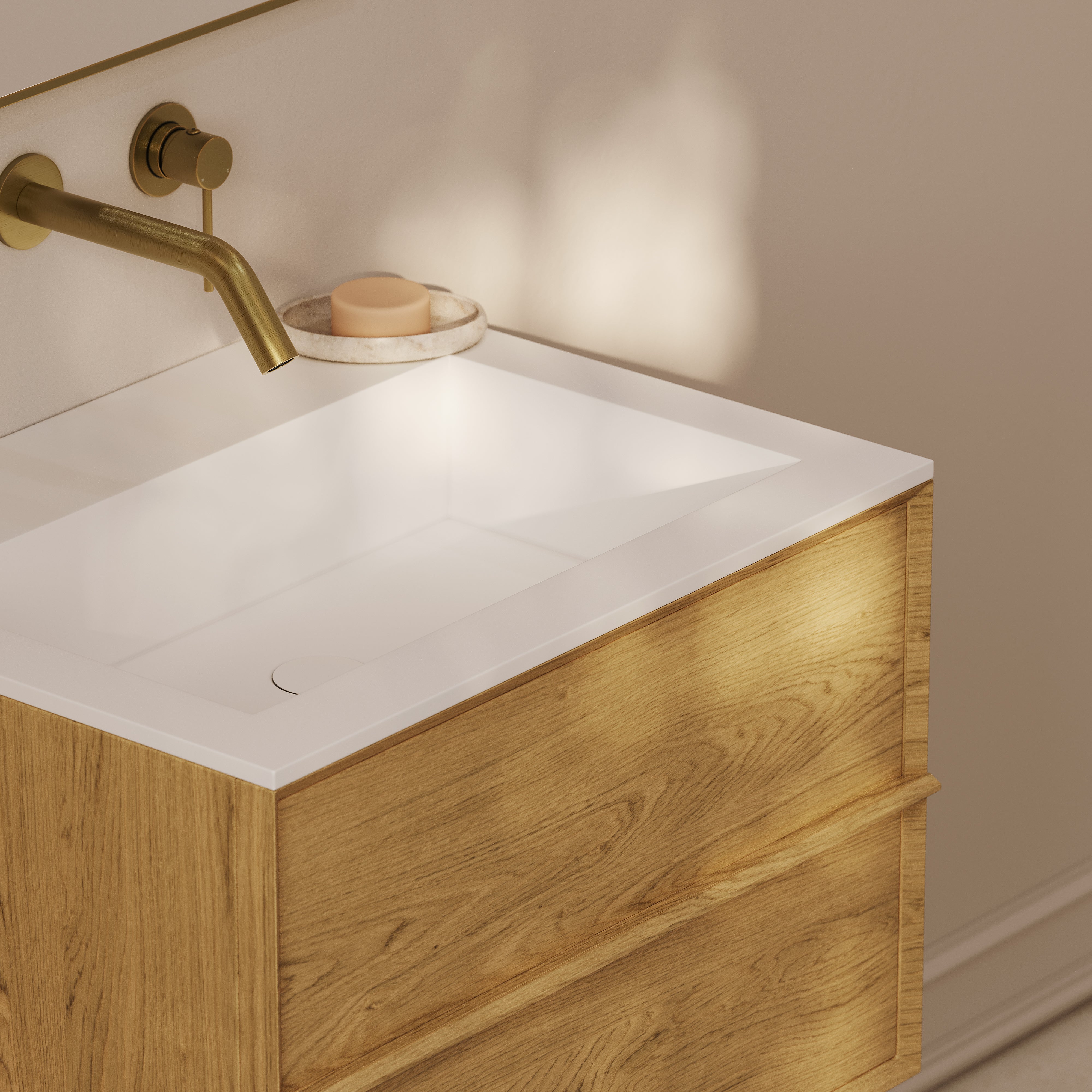Kingham Vanity Unit with Stone Basin (Cedar 600mm)