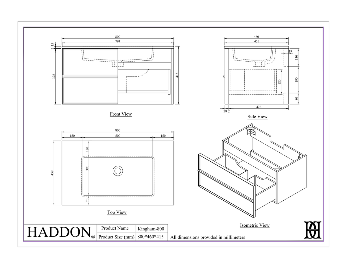 Kingham Vanity Unit with Stone Basin (Cedar 800mm)