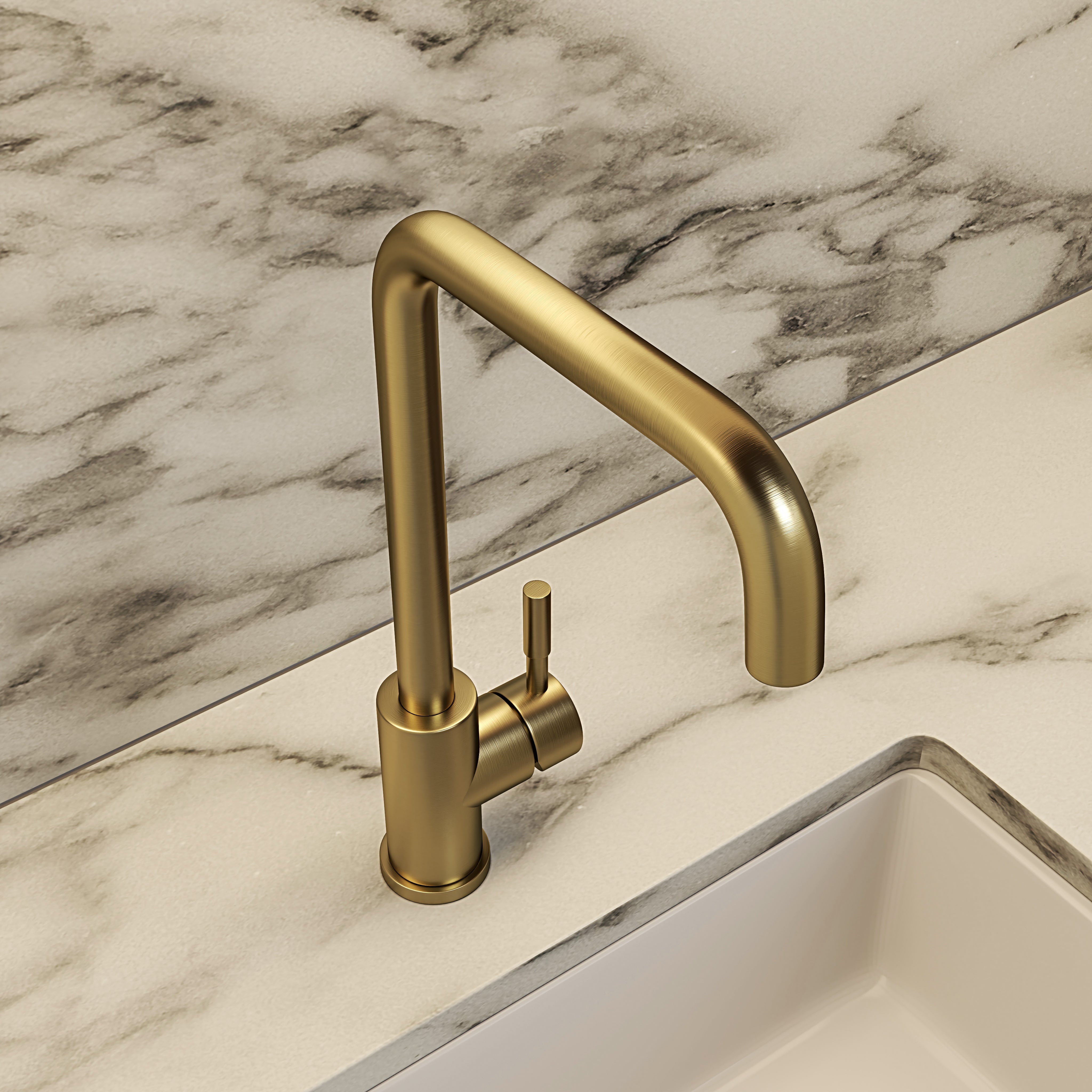 Harrow Single Lever Square Kitchen Mixer Tap Brushed Gold