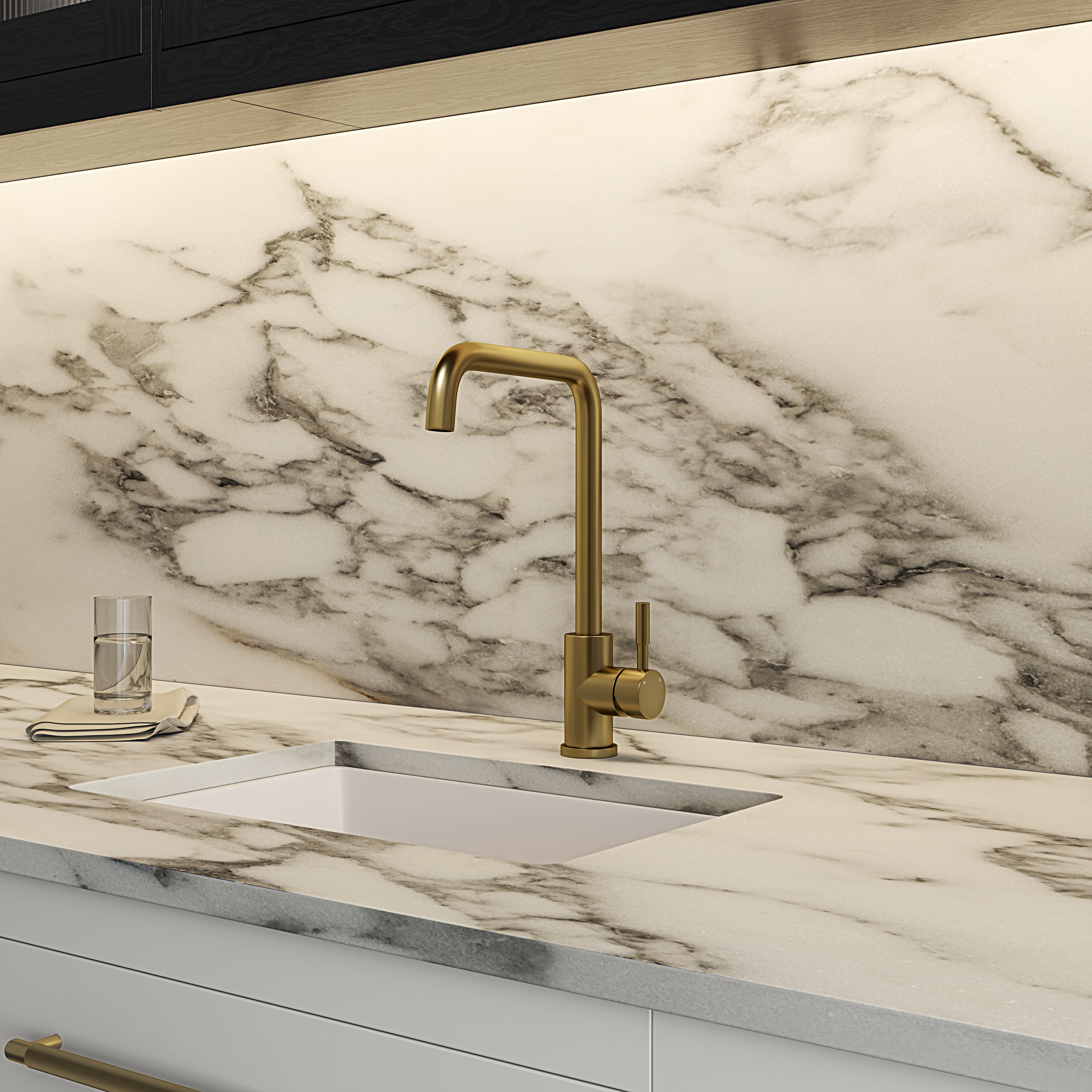 Harrow Single Lever Square Kitchen Mixer Tap Brushed Gold