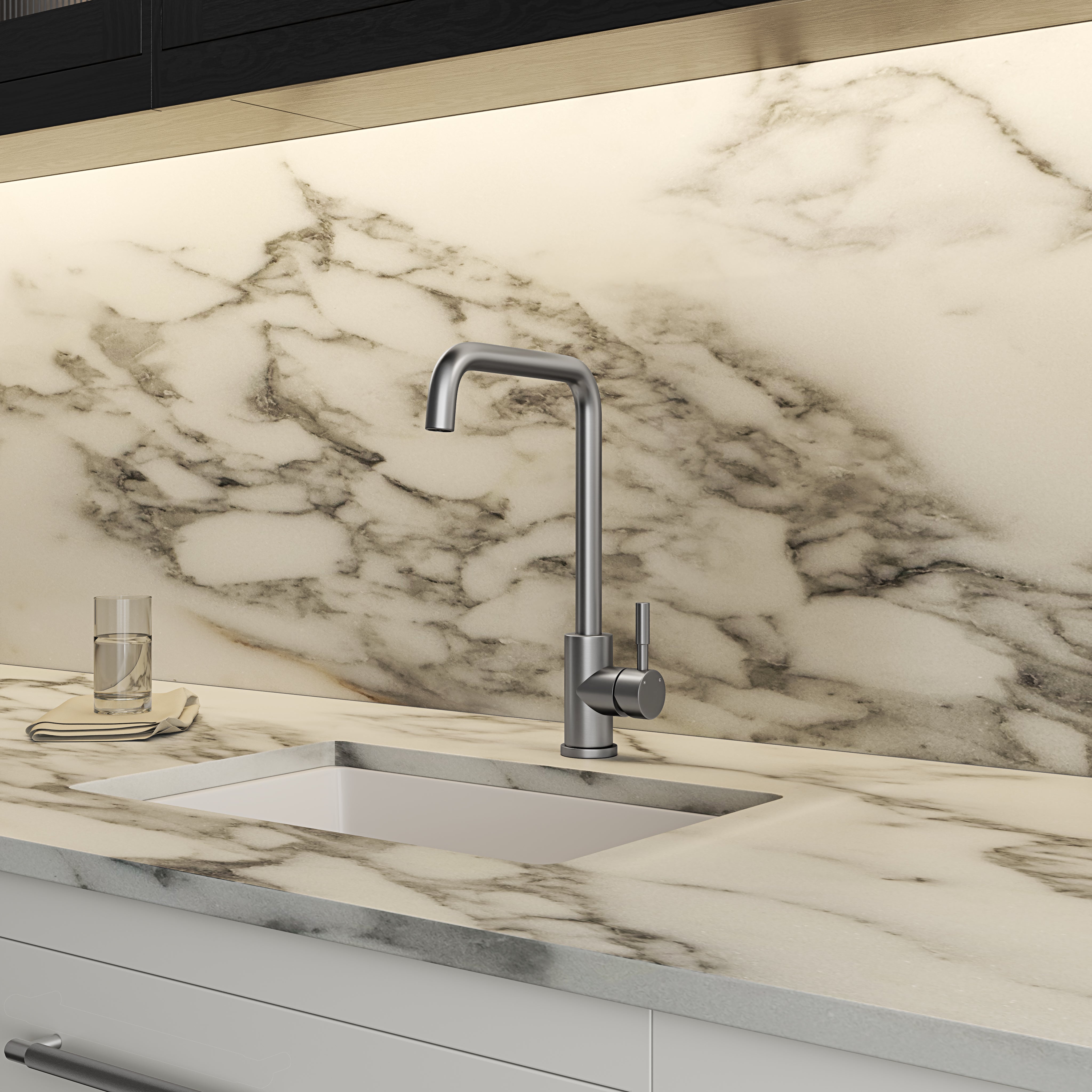 Harrow Single Lever Square Kitchen Mixer Tap Brushed Stainless